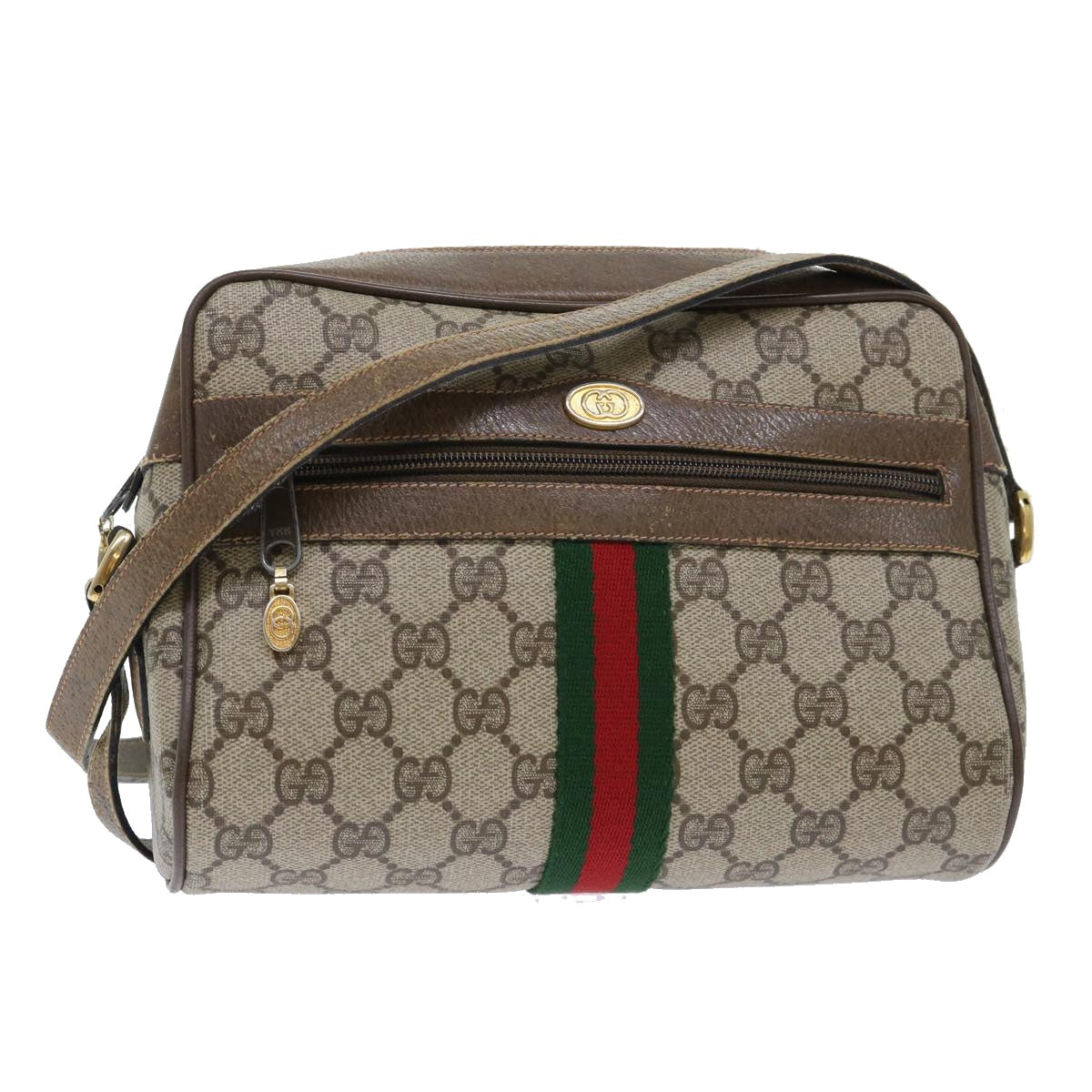 GUCCI GG Canvas Web Sherry Line Shoulder Bag Beige Red 68.02.004 Auth yk8165