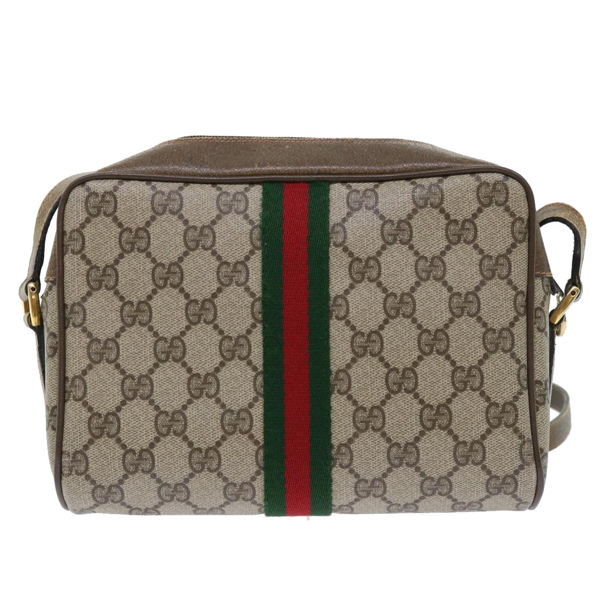 GUCCI GG Canvas Web Sherry Line Shoulder Bag Beige Red 68.02.004 Auth yk8165 - 0