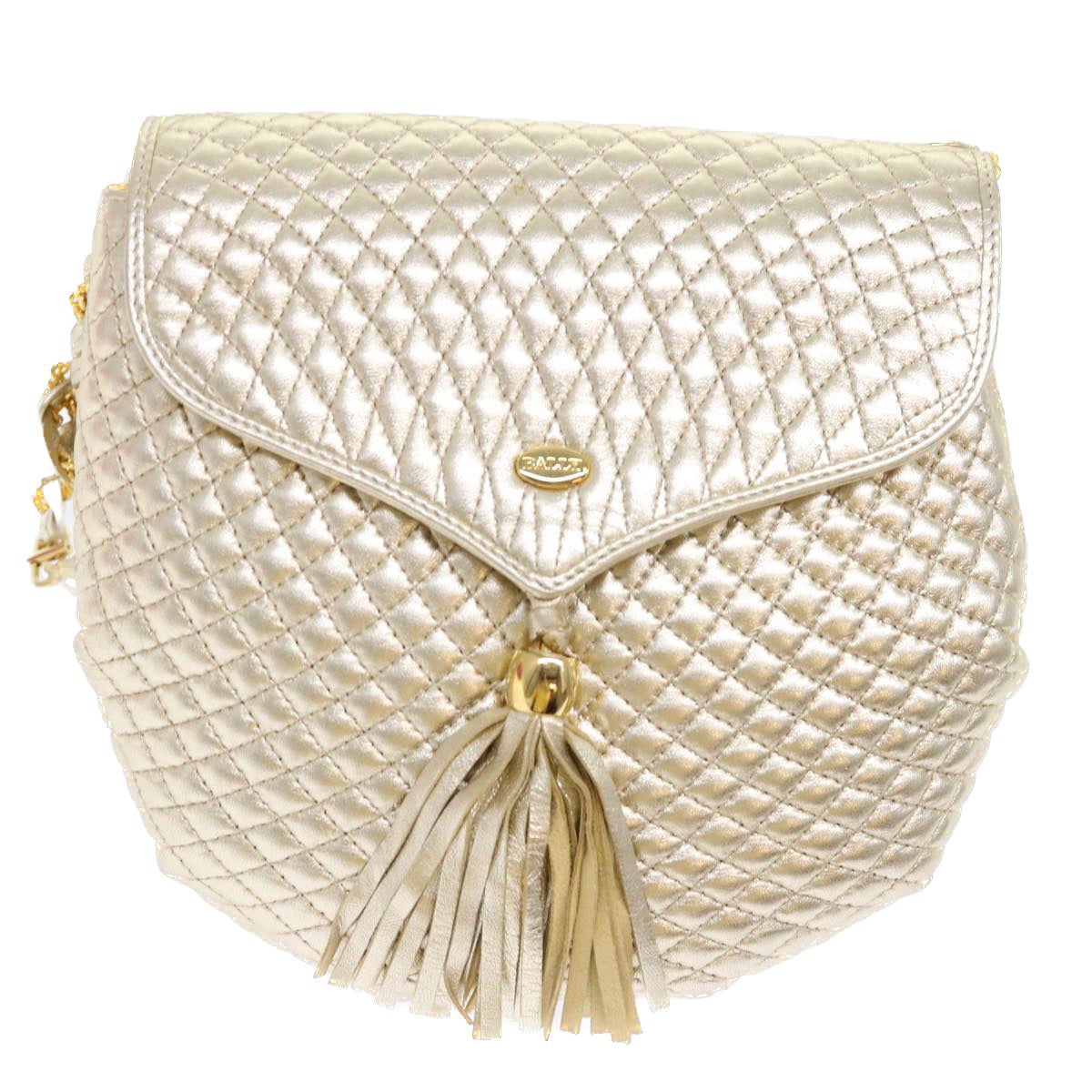 BALLY Quilted Chain Shoulder Bag Leather Gold Tone Auth yk8178
