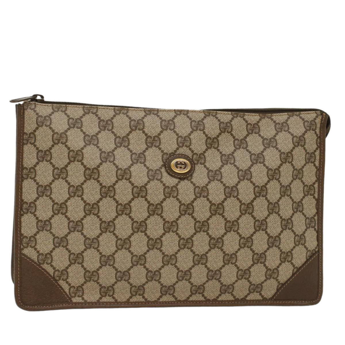 GUCCI GG Canvas Clutch Bag PVC Leather Beige 97.01.029 Auth yk8180