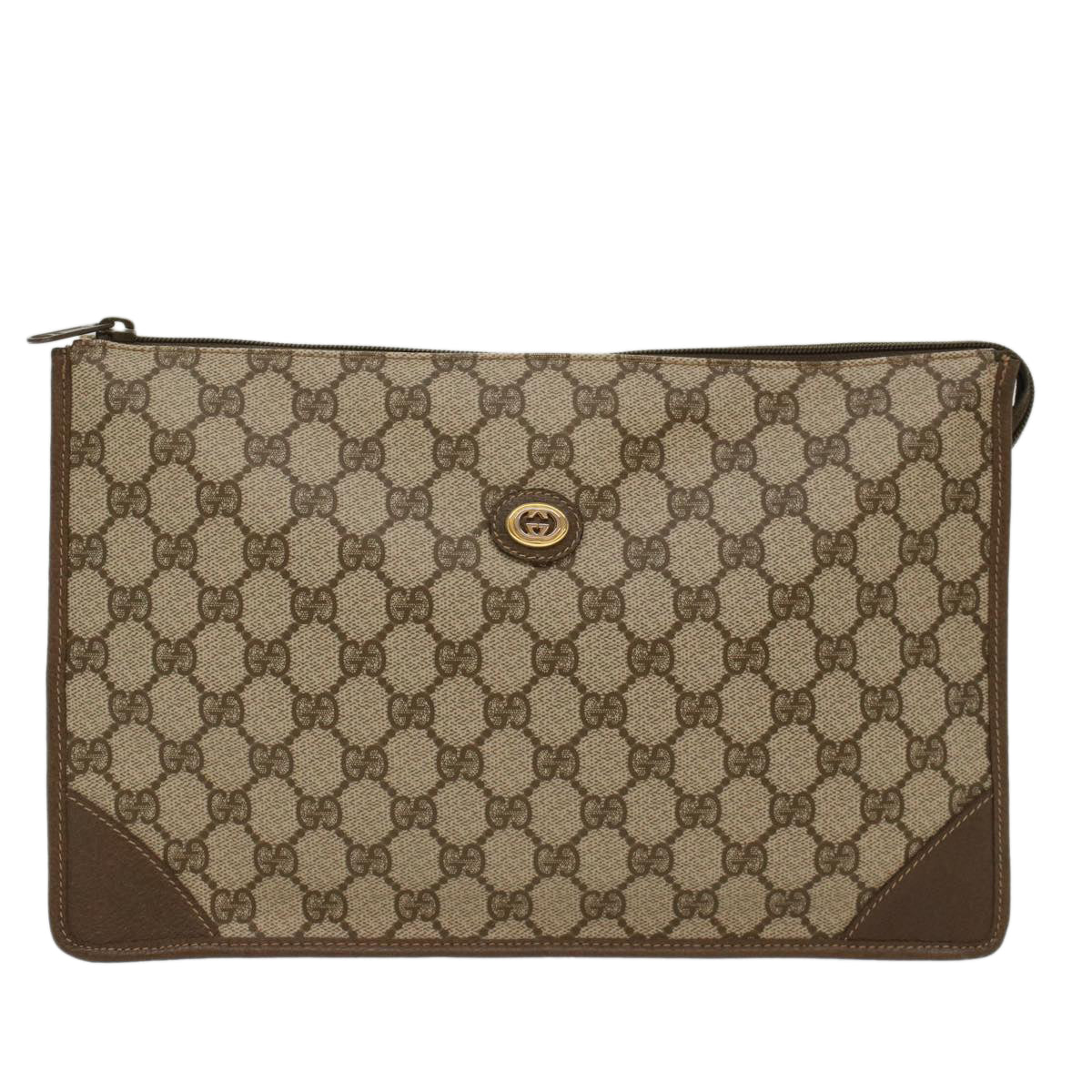 GUCCI GG Canvas Clutch Bag PVC Leather Beige 97.01.029 Auth yk8180