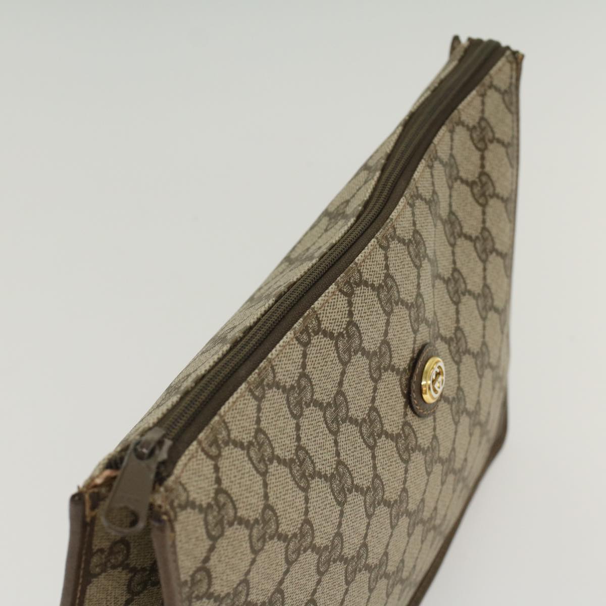 GUCCI GG Canvas Clutch Bag PVC Leather Beige 97.01.029 Auth yk8180