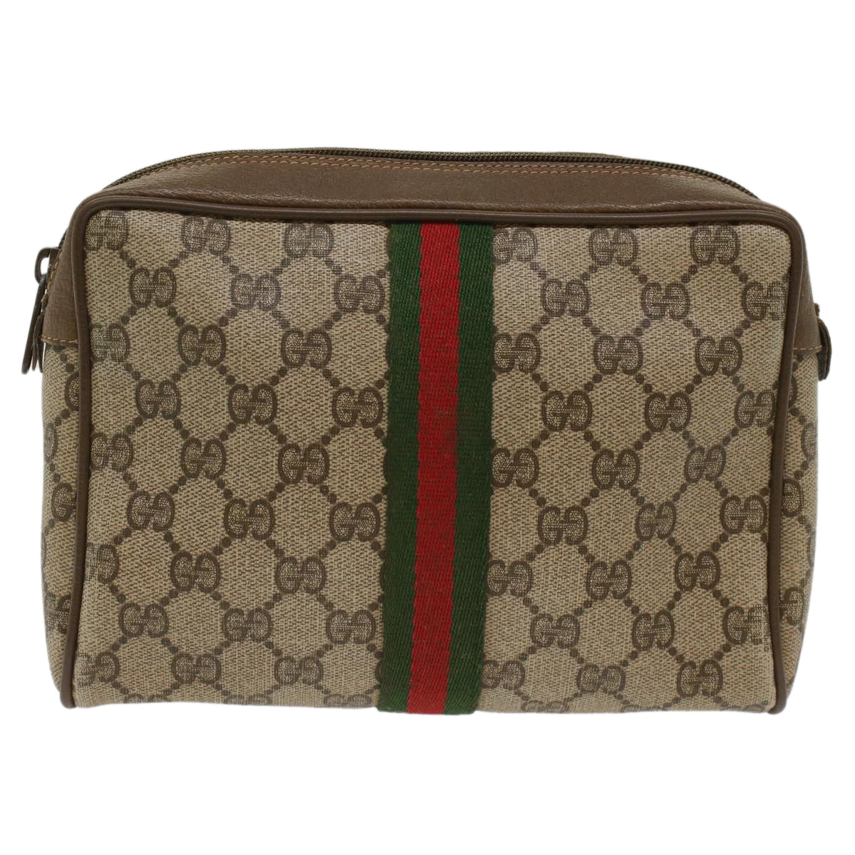 GUCCI GG Canvas Web Sherry Line Clutch Bag Beige Red Green 89.01.012 Auth yk8202