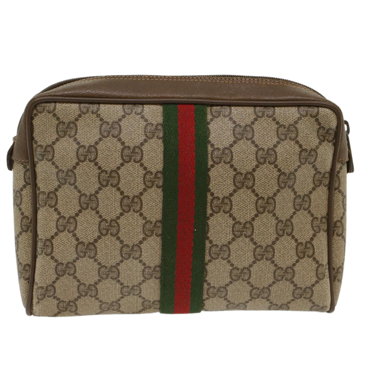 GUCCI GG Canvas Web Sherry Line Clutch Bag Beige Red Green 89.01.012 Auth yk8202 - 0