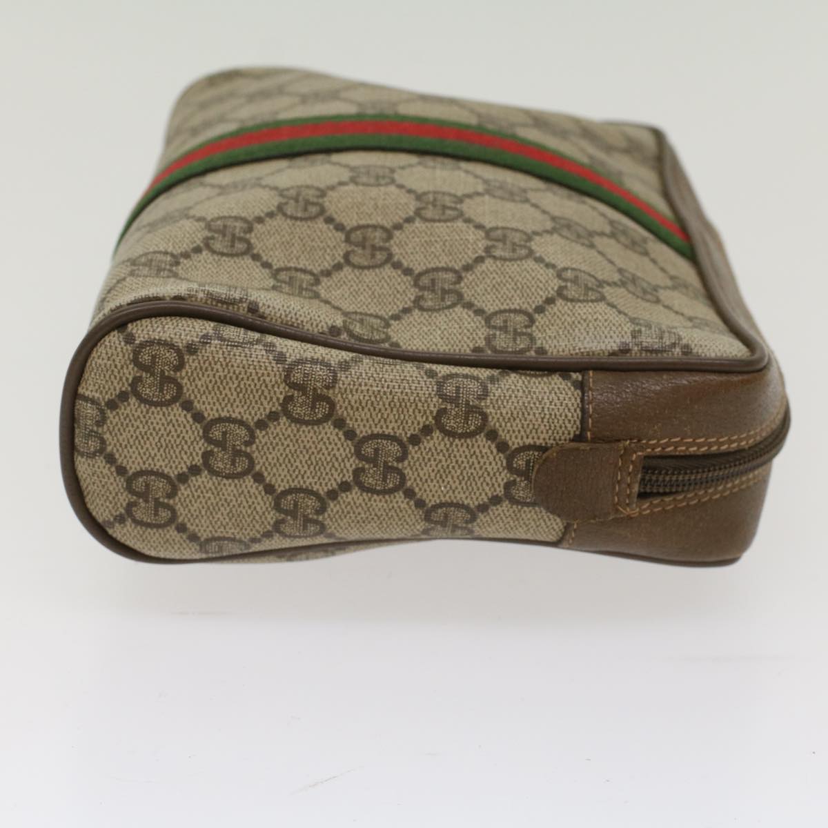 GUCCI GG Canvas Web Sherry Line Clutch Bag Beige Red Green 89.01.012 Auth yk8202