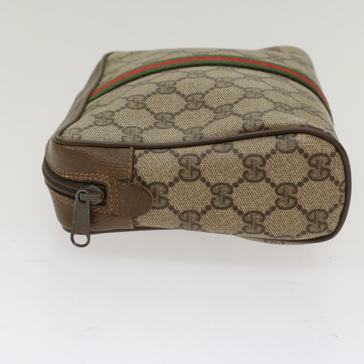 GUCCI GG Canvas Web Sherry Line Clutch Bag Beige Red Green 89.01.012 Auth yk8202