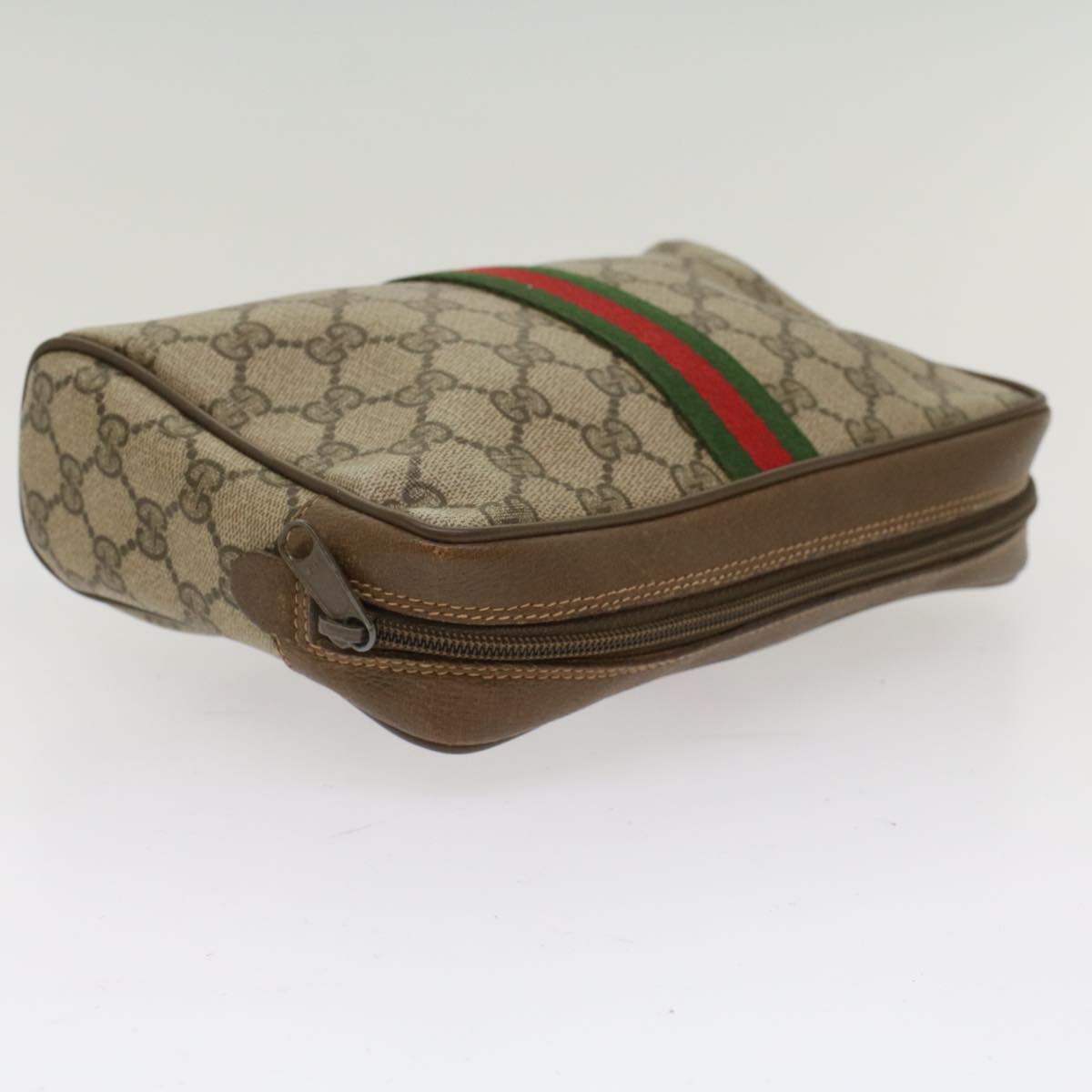 GUCCI GG Canvas Web Sherry Line Clutch Bag Beige Red Green 89.01.012 Auth yk8202