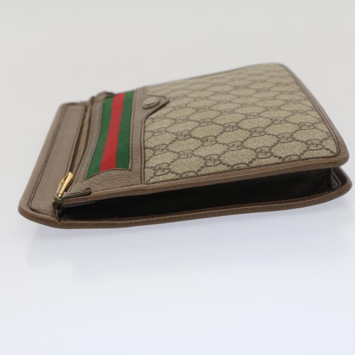 GUCCI GG Canvas Web Sherry Line Clutch Bag Beige Red Green 597619 Auth yk8206