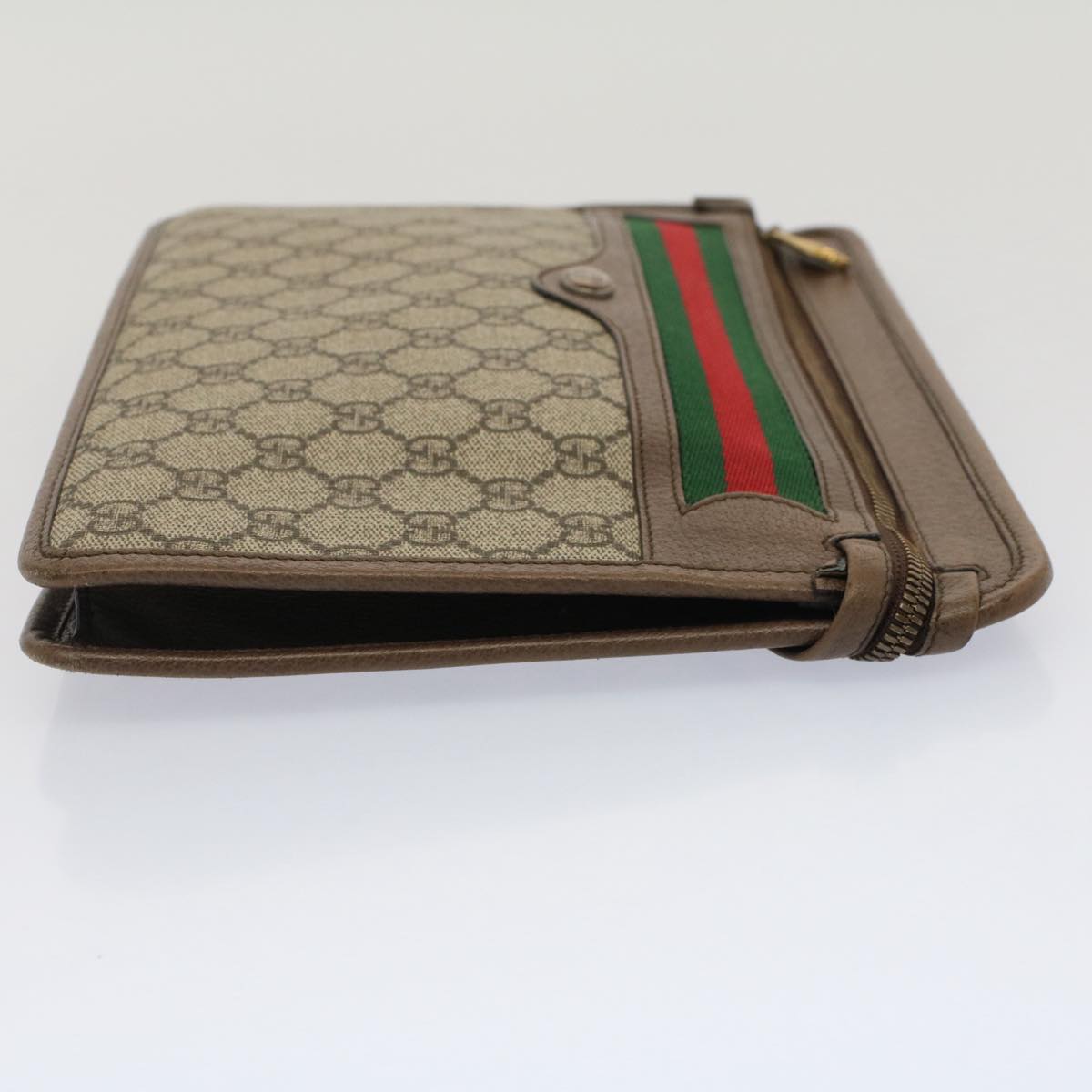 GUCCI GG Canvas Web Sherry Line Clutch Bag Beige Red Green 597619 Auth yk8206