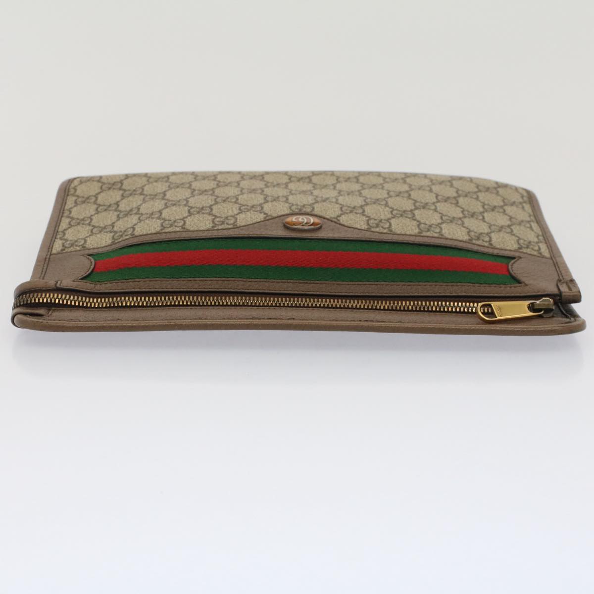 GUCCI GG Canvas Web Sherry Line Clutch Bag Beige Red Green 597619 Auth yk8206