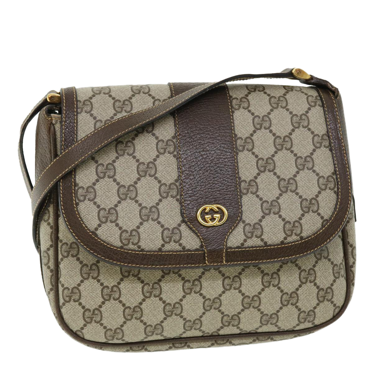 GUCCI GG Canvas Shoulder Bag PVC Leather Beige 001.115.4425 Auth yk8215