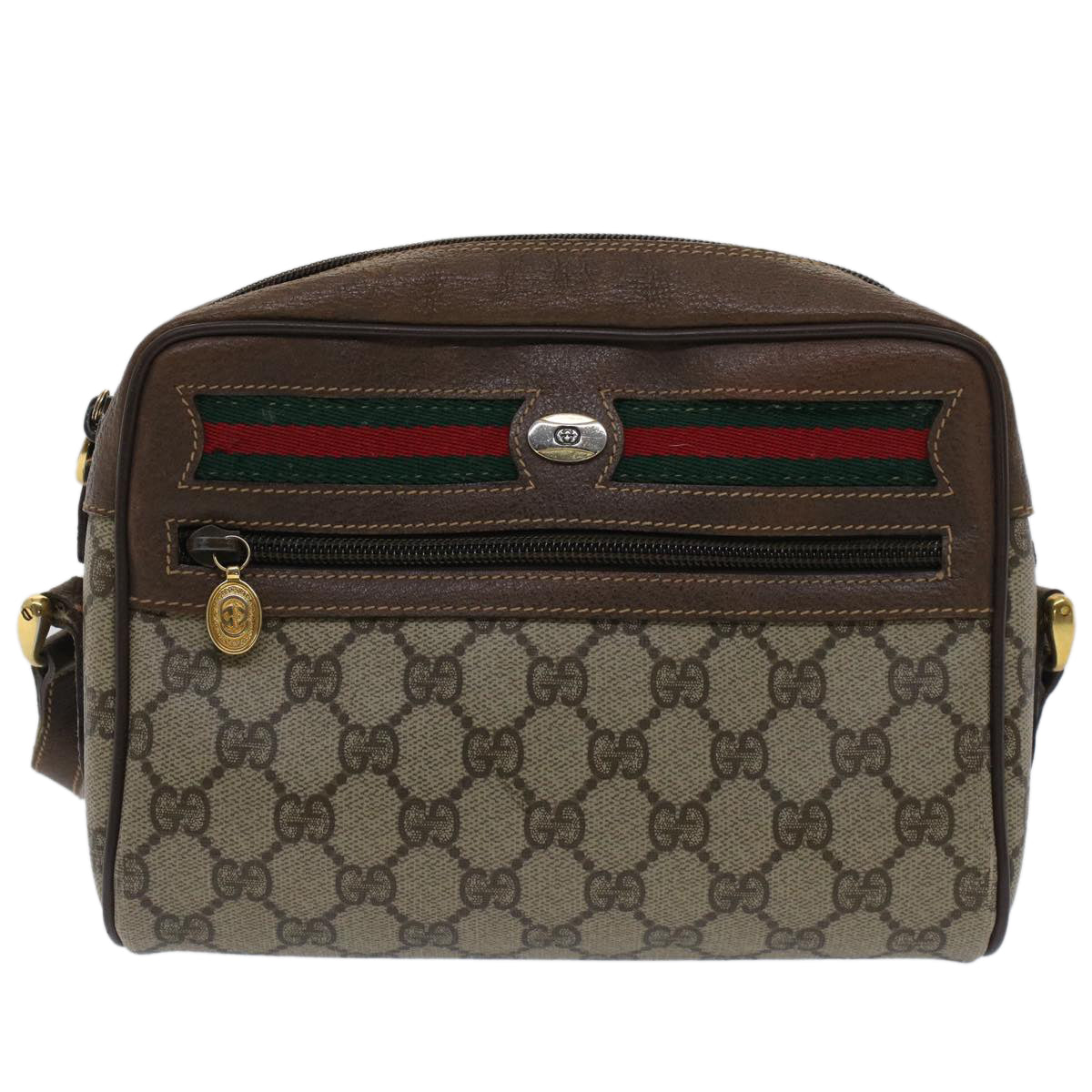 GUCCI GG Canvas Web Sherry Line Shoulder Bag Beige Red Green Auth yk8226