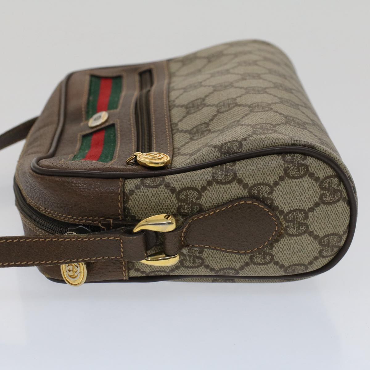 GUCCI GG Canvas Web Sherry Line Shoulder Bag Beige Red Green Auth yk8226