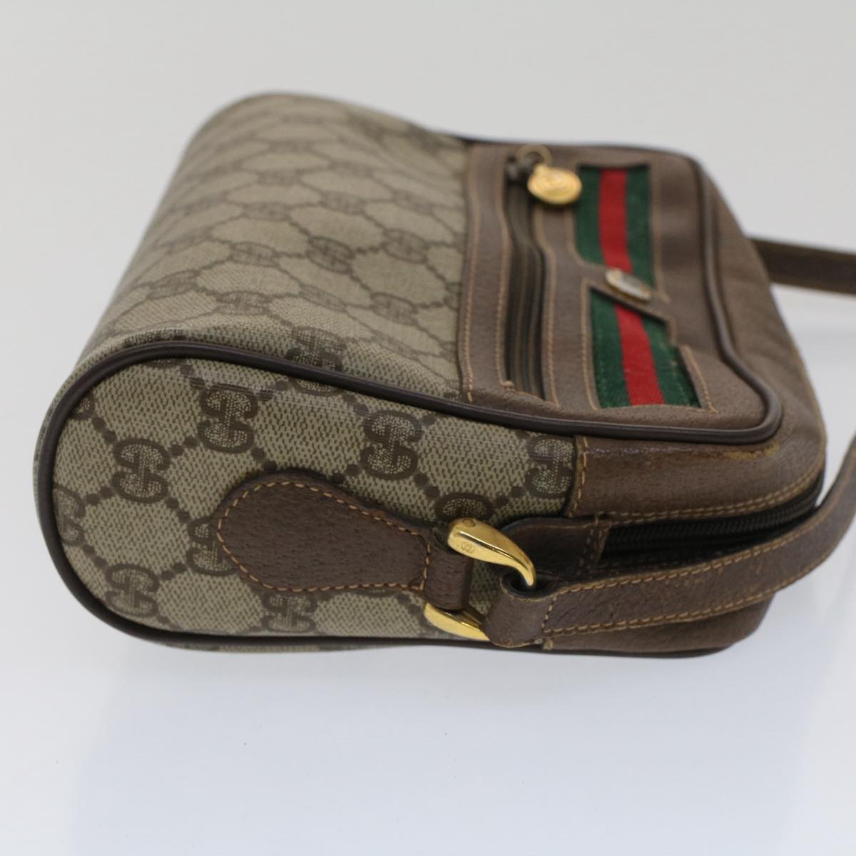 GUCCI GG Canvas Web Sherry Line Shoulder Bag Beige Red Green Auth yk8226