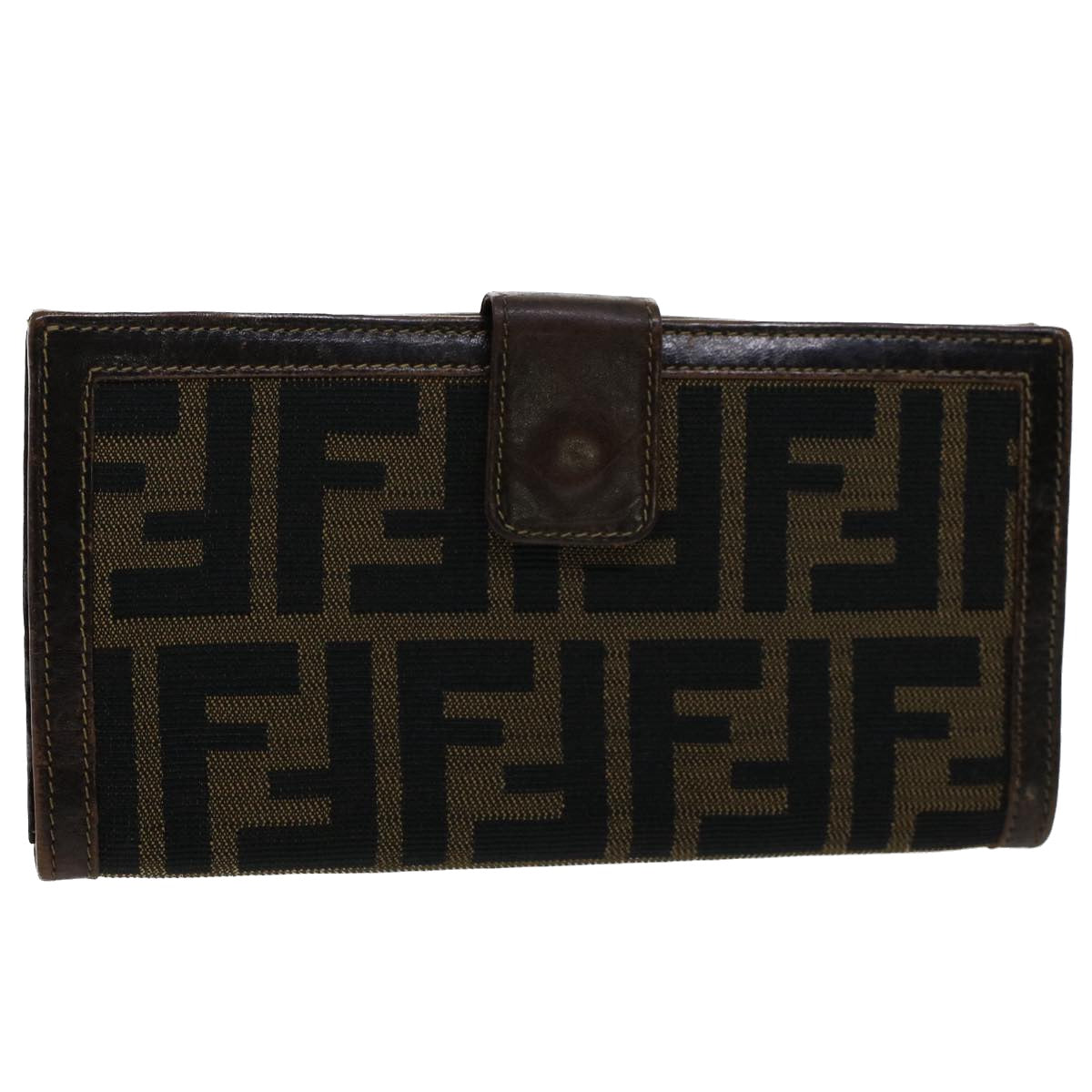 FENDI Zucca Canvas Wallet Black Brown Auth yk8227