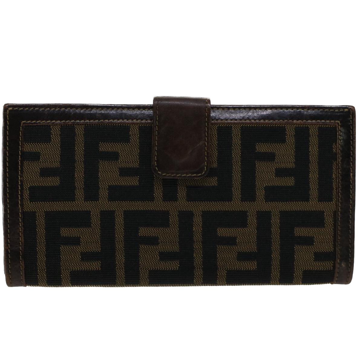 FENDI Zucca Canvas Wallet Black Brown Auth yk8227