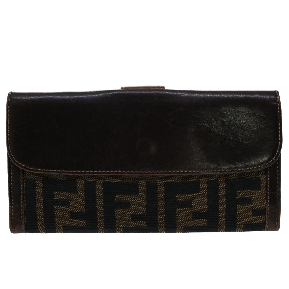 FENDI Zucca Canvas Wallet Black Brown Auth yk8227 - 0