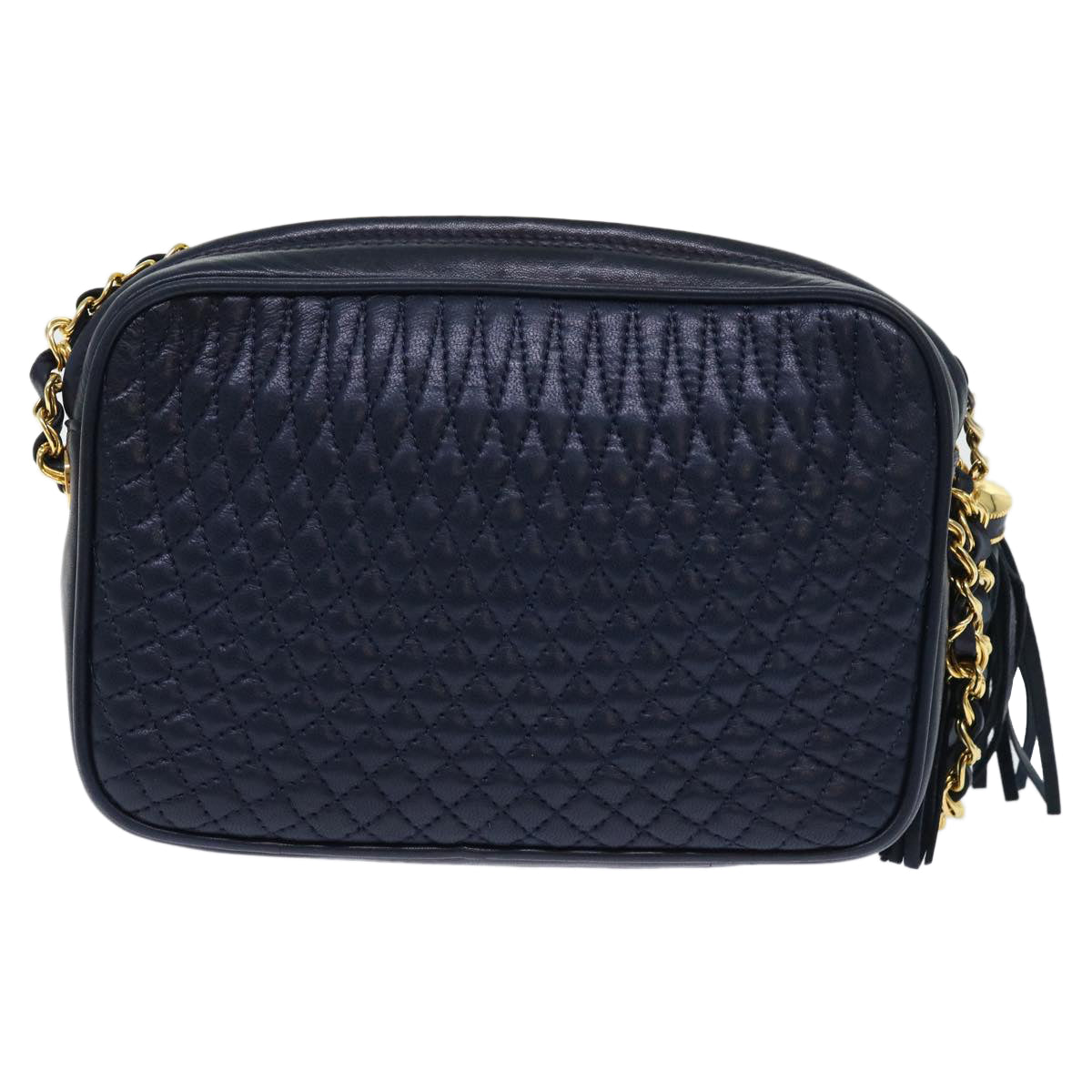 BALLY Quilted Chain Shoulder Bag Leather Navy Auth yk8234