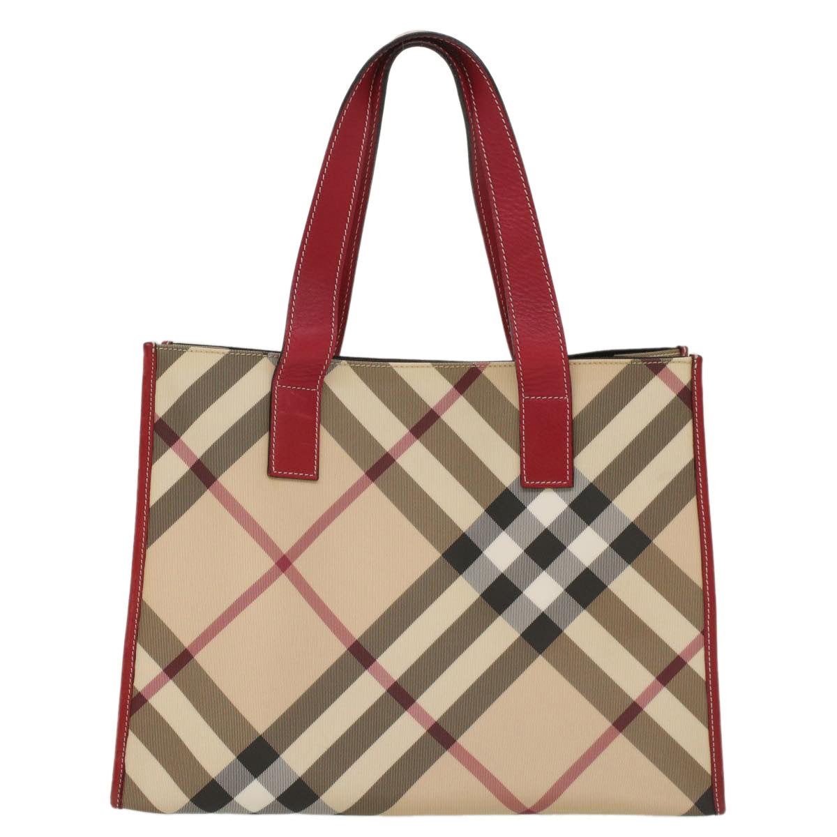 BURBERRY Nova Check Tote Bag PVC Leather Beige Auth yk8235