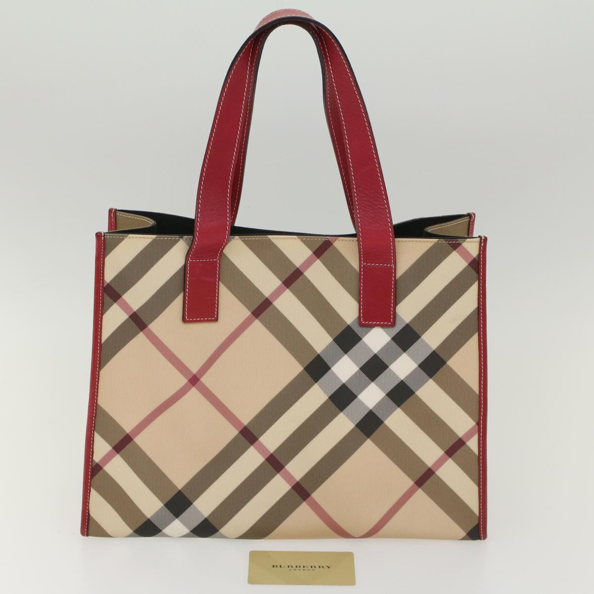 BURBERRY Nova Check Tote Bag PVC Leather Beige Auth yk8235