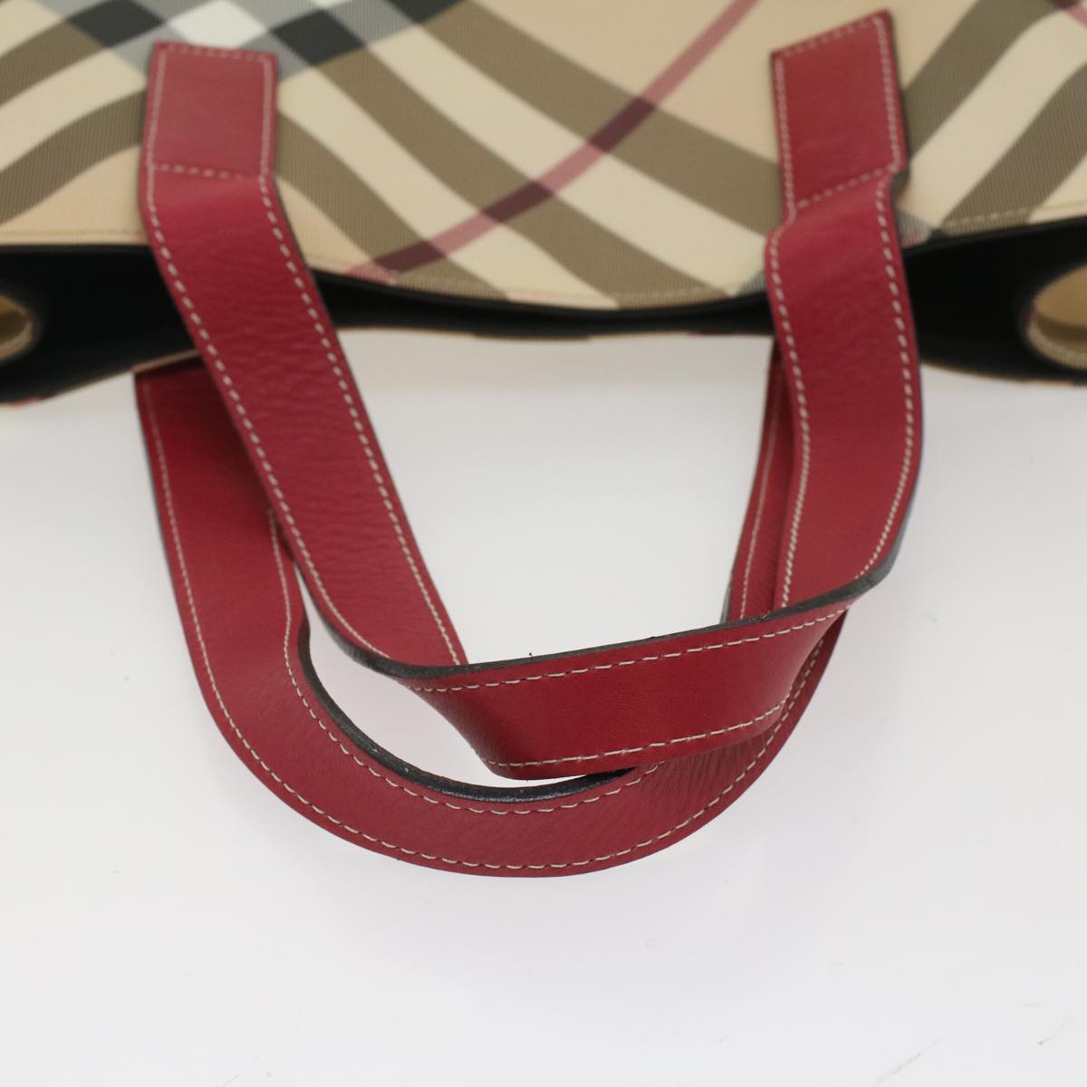 BURBERRY Nova Check Tote Bag PVC Leather Beige Auth yk8235