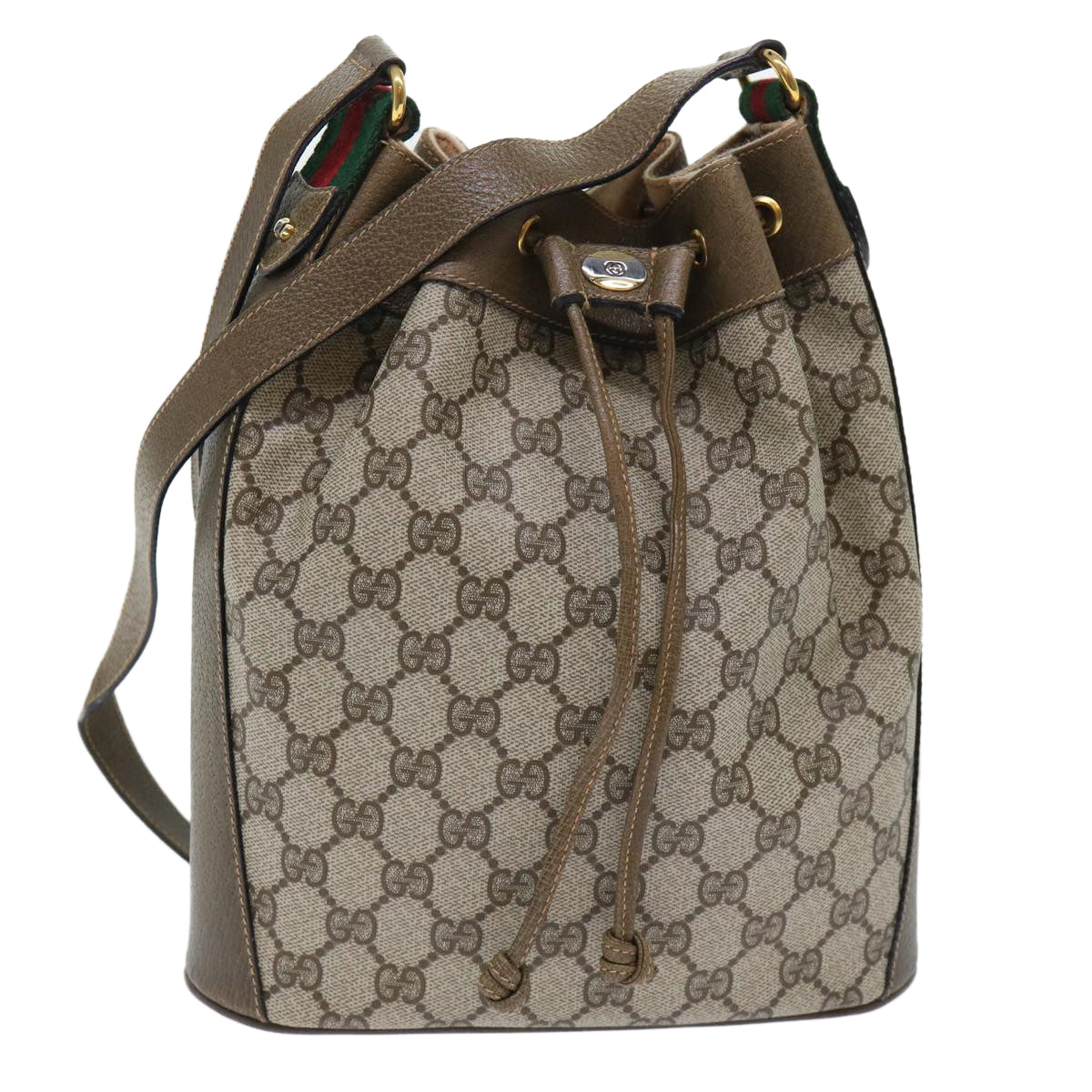 GUCCI GG Canvas Web Sherry Line Shoulder Bag Beige Green 41.02.034 Auth yk8237