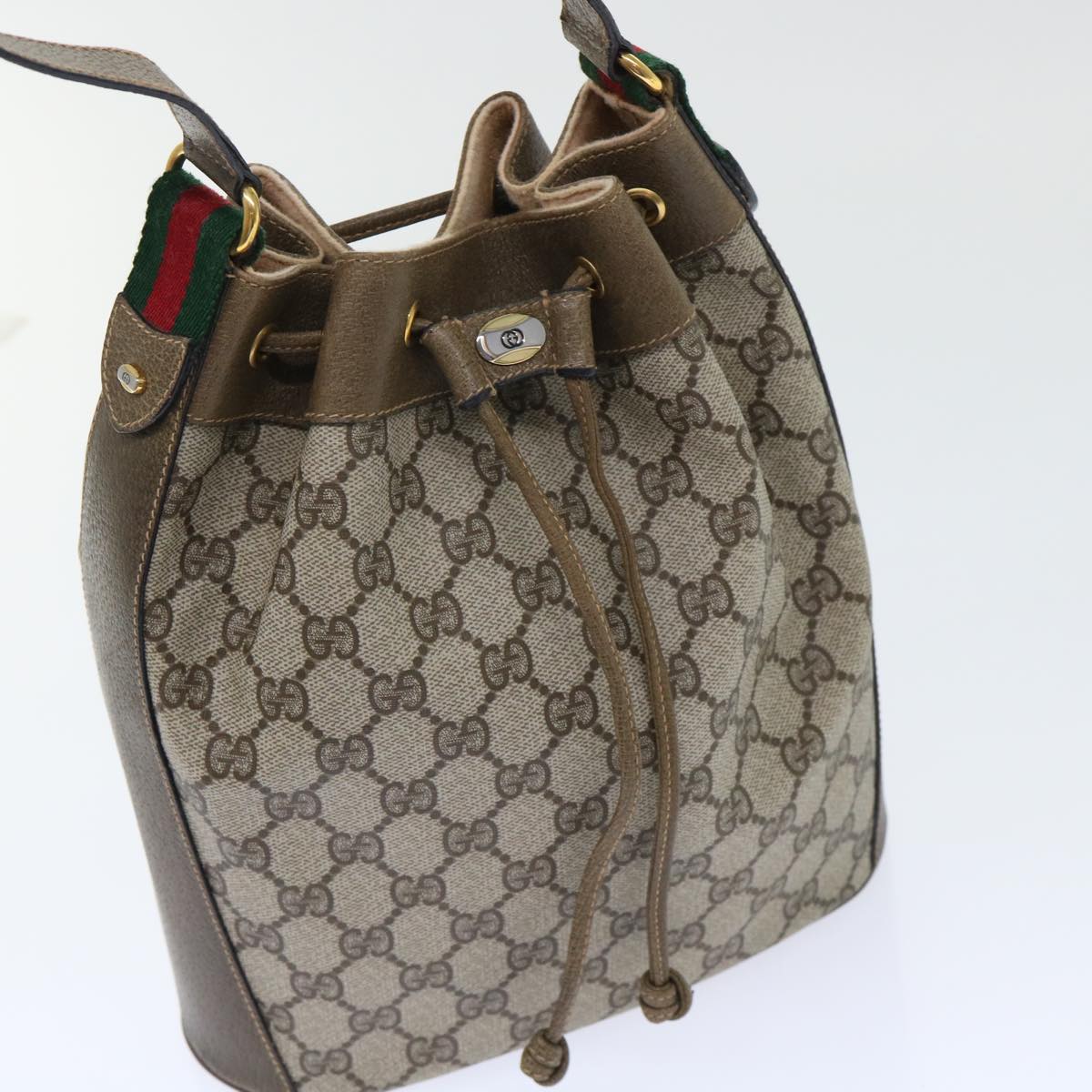 GUCCI GG Canvas Web Sherry Line Shoulder Bag Beige Green 41.02.034 Auth yk8237