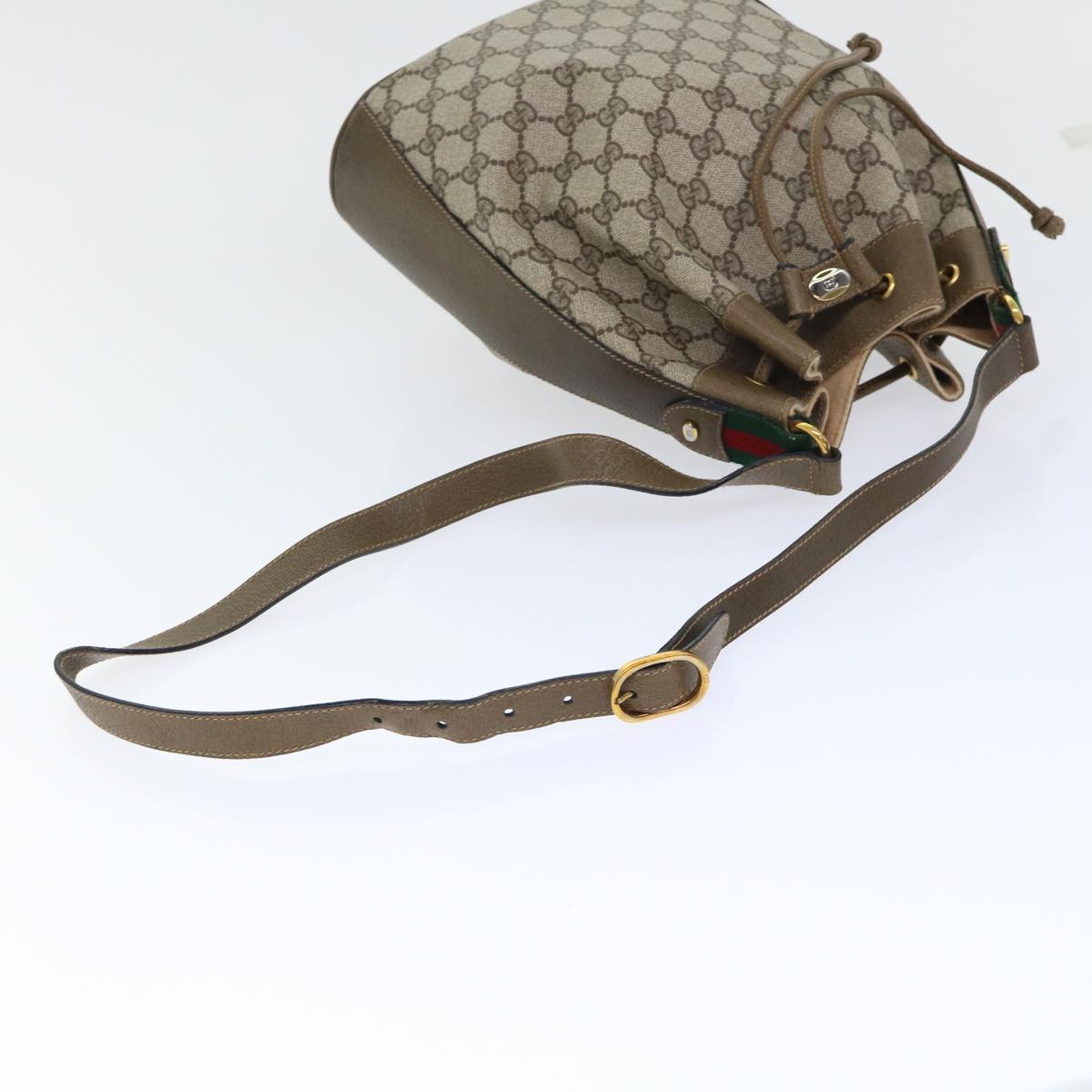 GUCCI GG Canvas Web Sherry Line Shoulder Bag Beige Green 41.02.034 Auth yk8237