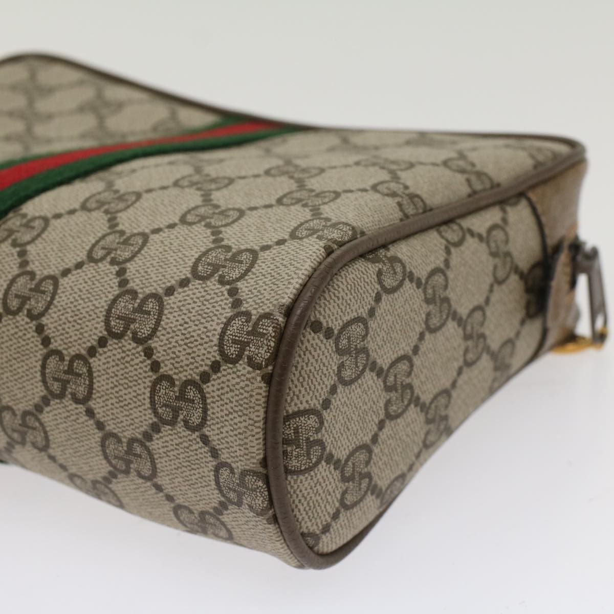 GUCCI GG Canvas Web Sherry Line Clutch Bag Beige Red Green 56.01.012 Auth yk8241