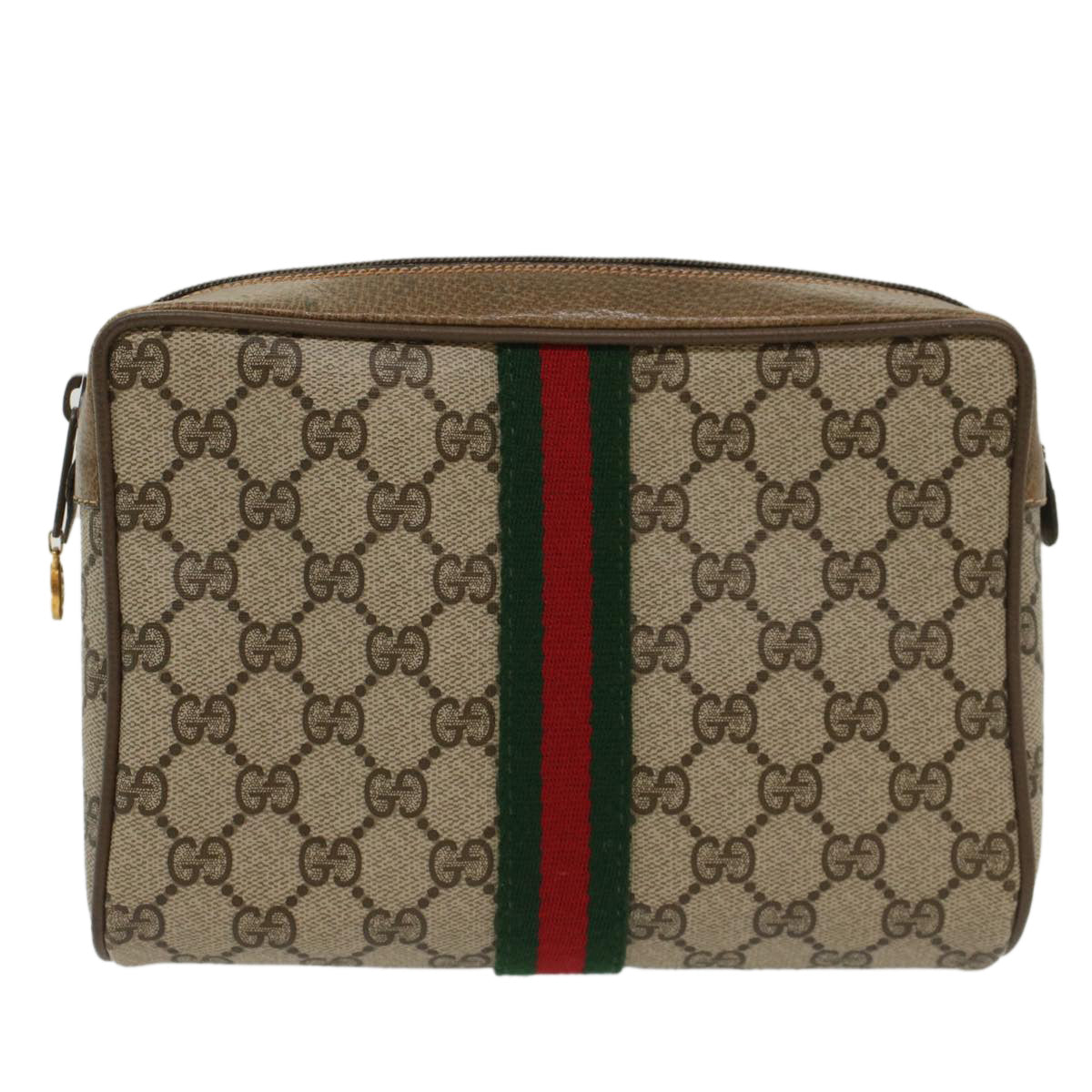 GUCCI GG Canvas Web Sherry Line Clutch Bag Beige Red Green 56.01.012 Auth yk8241 - 0