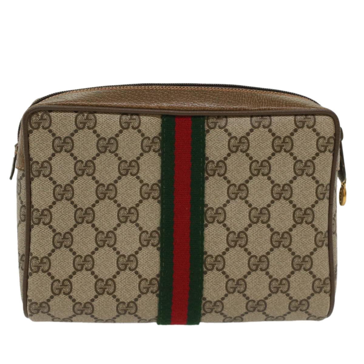 GUCCI GG Canvas Web Sherry Line Clutch Bag Beige Red Green 56.01.012 Auth yk8241