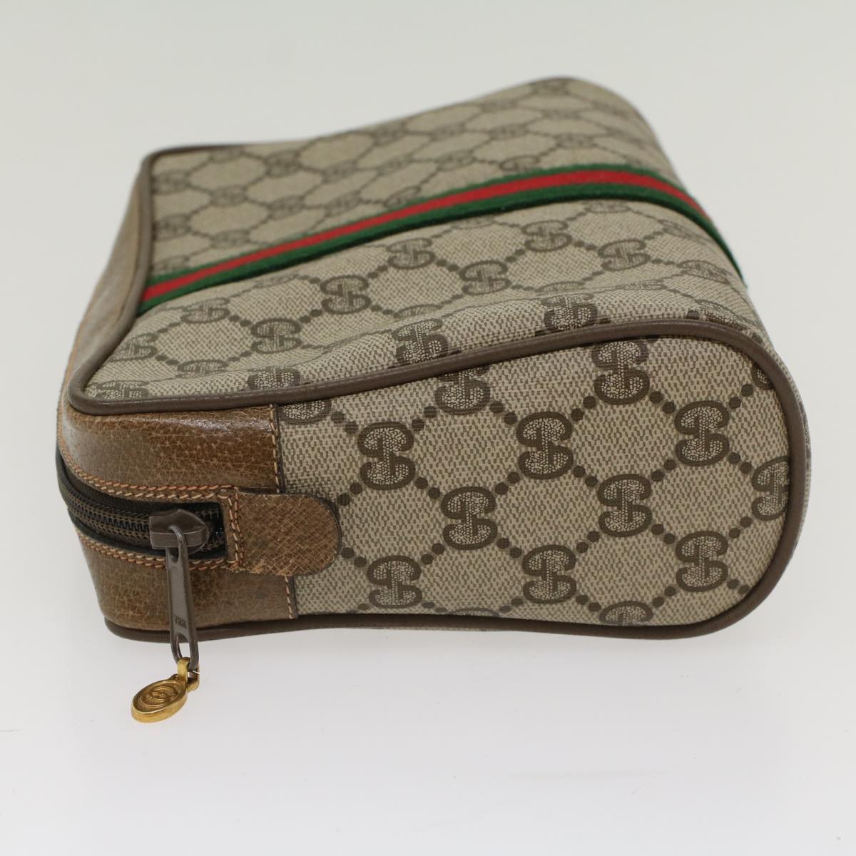 GUCCI GG Canvas Web Sherry Line Clutch Bag Beige Red Green 56.01.012 Auth yk8241