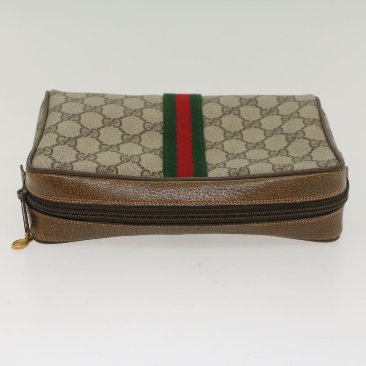 GUCCI GG Canvas Web Sherry Line Clutch Bag Beige Red Green 56.01.012 Auth yk8241