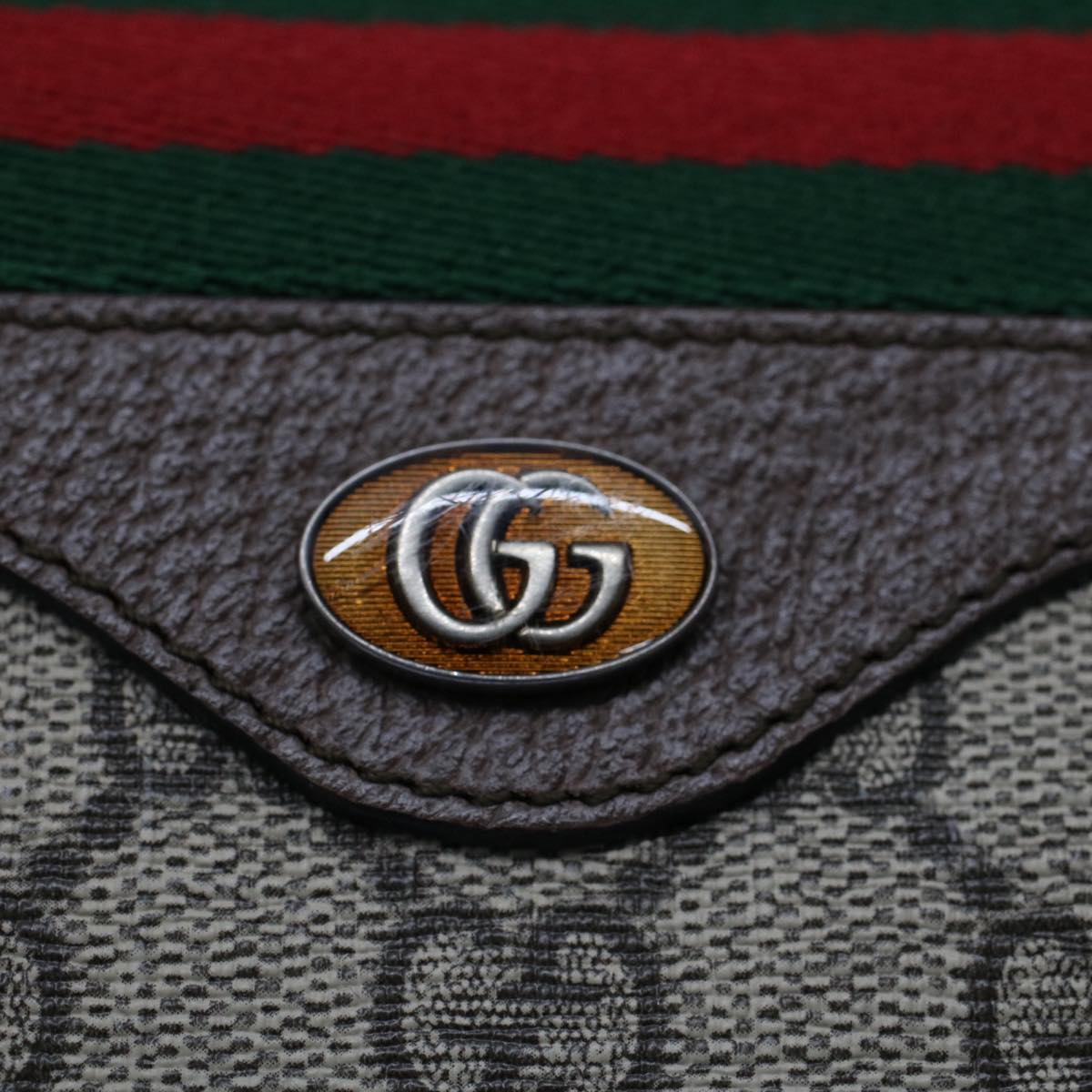 GUCCI GG Canvas Web Sherry Line Clutch Bag Beige Red Green 597619 Auth yk8242