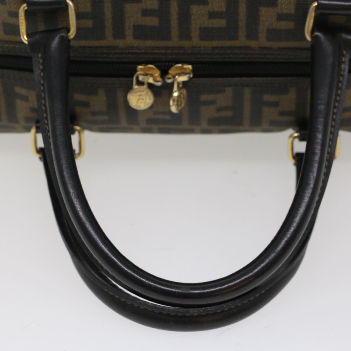 FENDI Zucca Canvas Boston Bag Leather Black Brown Auth yk8249