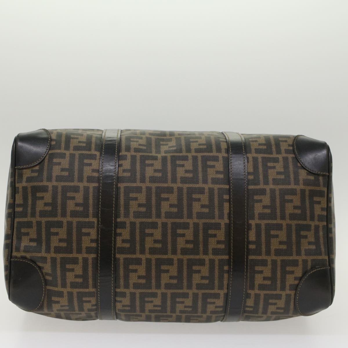 FENDI Zucca Canvas Boston Bag Leather Black Brown Auth yk8249