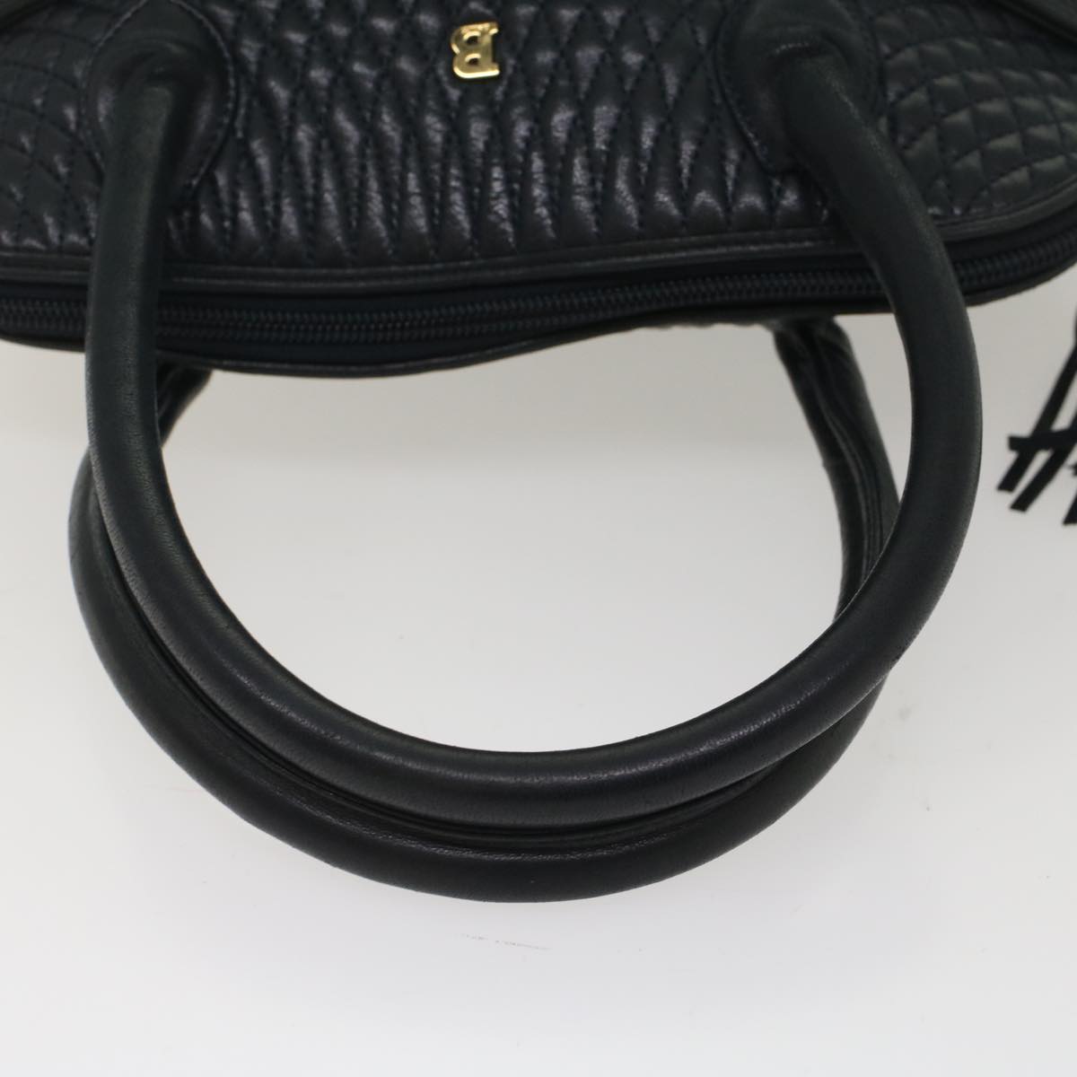 BALLY Quilted Hand Bag Leather Navy Auth yk8252