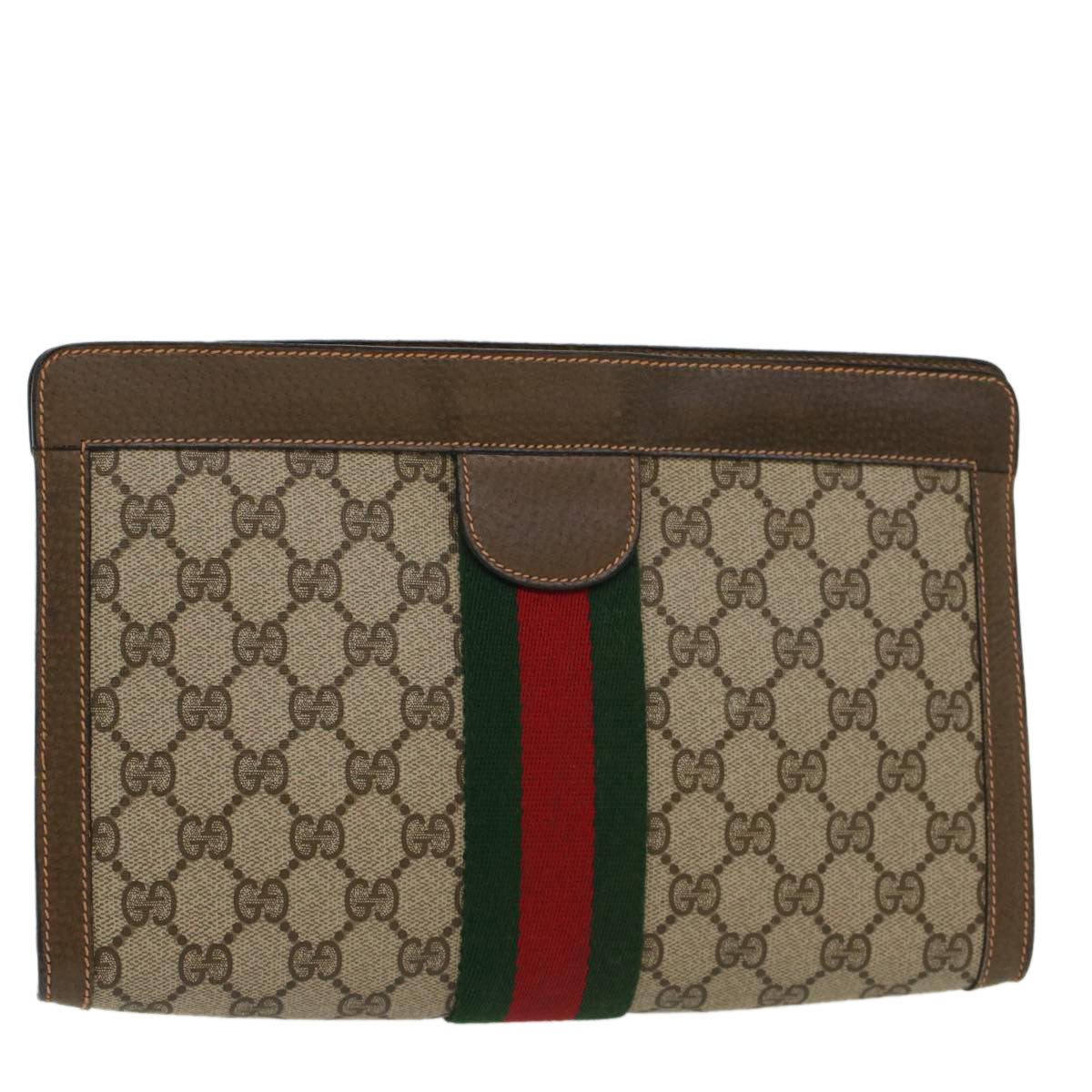 GUCCI GG Canvas Web Sherry Line Clutch Bag Beige Red Green 89.01.002 Auth yk8254