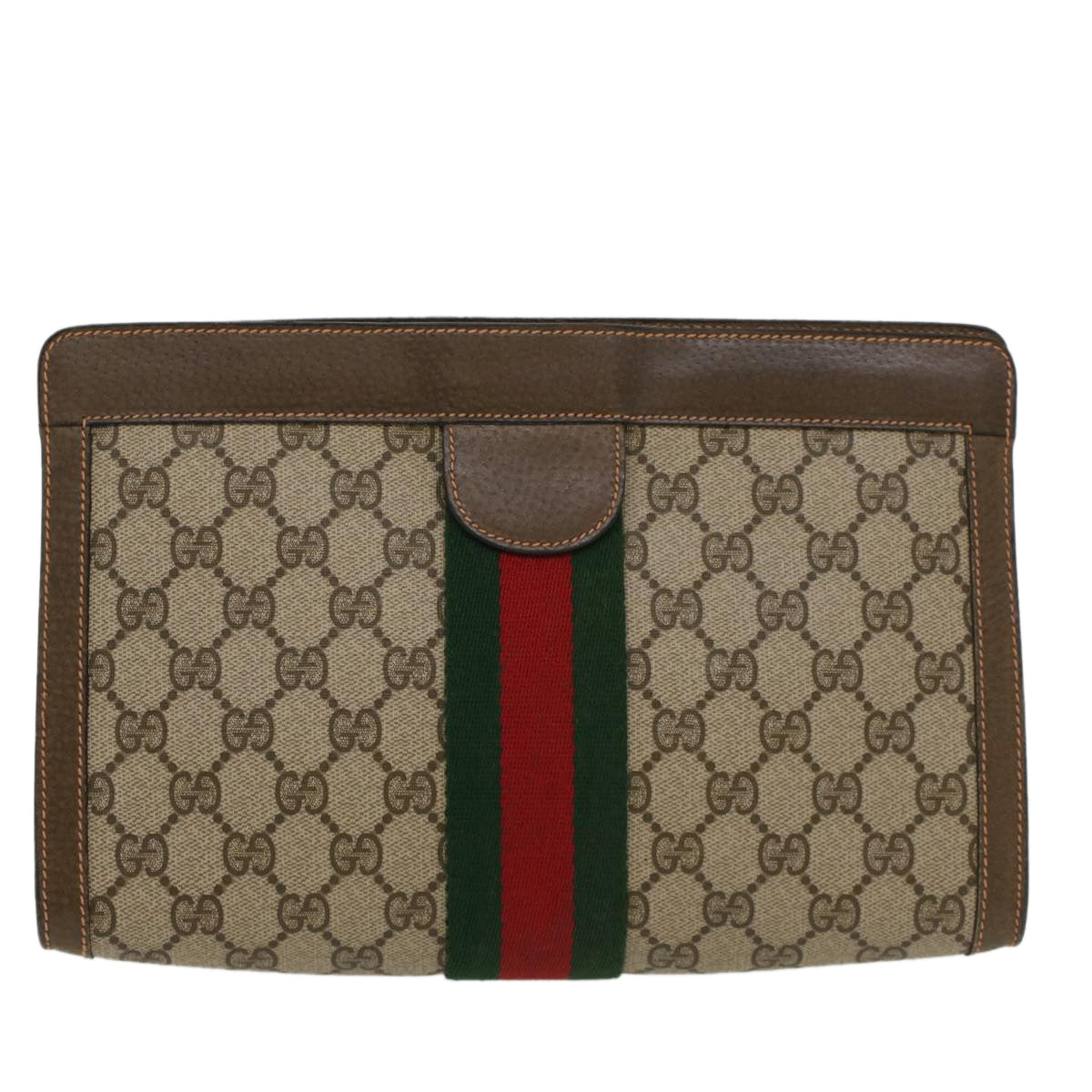 GUCCI GG Canvas Web Sherry Line Clutch Bag Beige Red Green 89.01.002 Auth yk8254