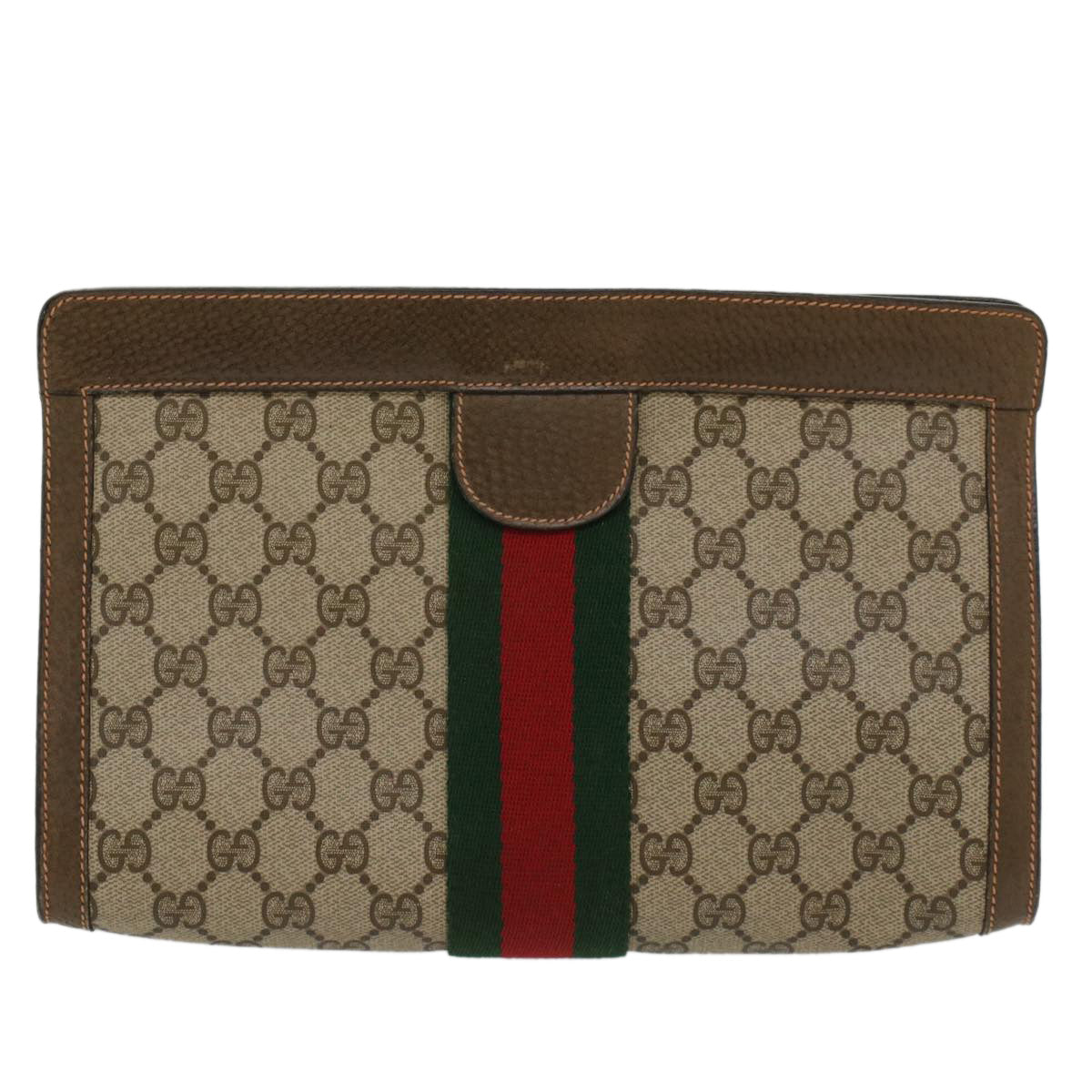 GUCCI GG Canvas Web Sherry Line Clutch Bag Beige Red Green 89.01.002 Auth yk8254 - 0