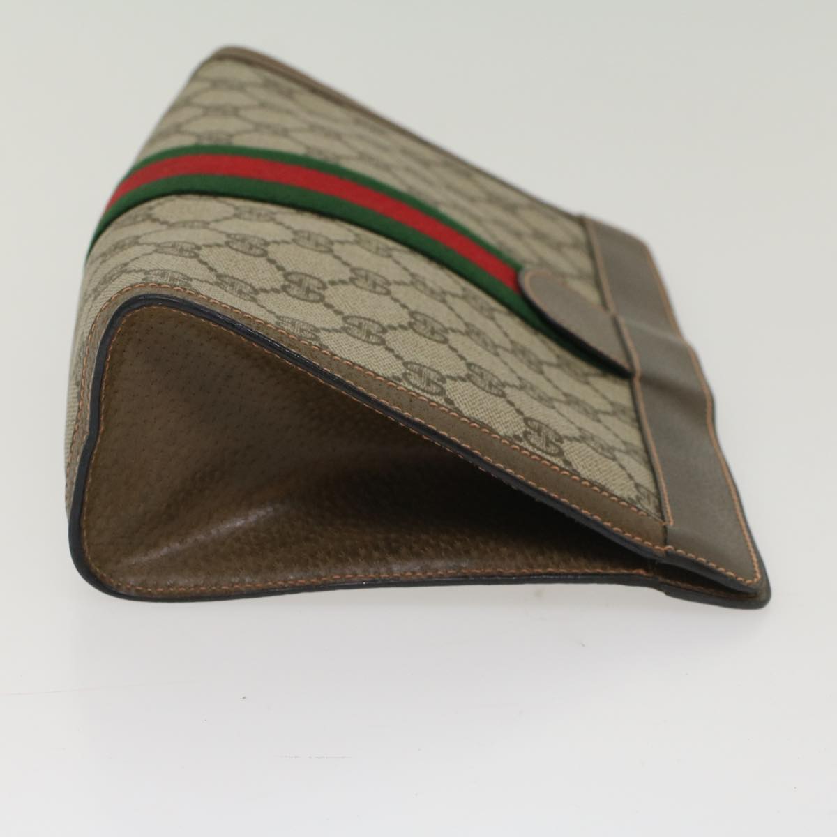 GUCCI GG Canvas Web Sherry Line Clutch Bag Beige Red Green 89.01.002 Auth yk8254