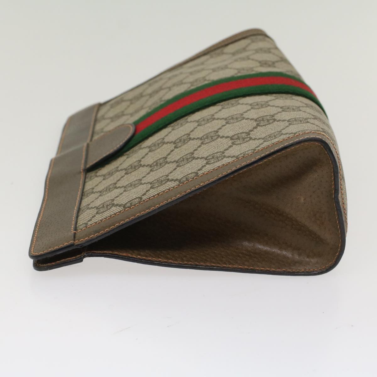 GUCCI GG Canvas Web Sherry Line Clutch Bag Beige Red Green 89.01.002 Auth yk8254