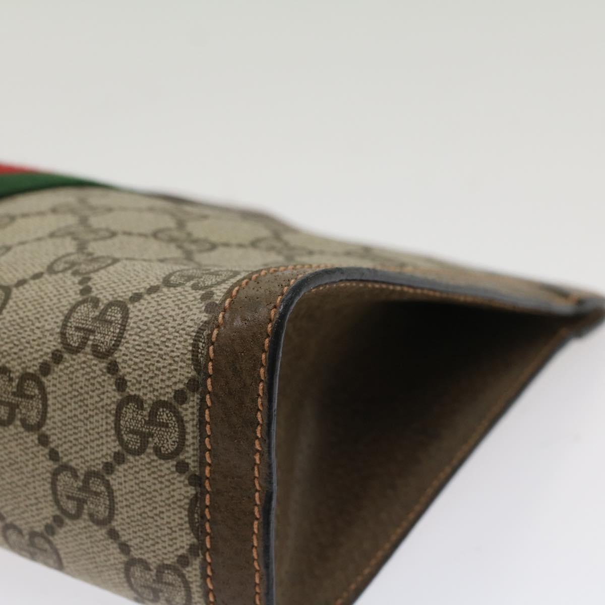 GUCCI GG Canvas Web Sherry Line Clutch Bag Beige Red Green 89.01.002 Auth yk8254