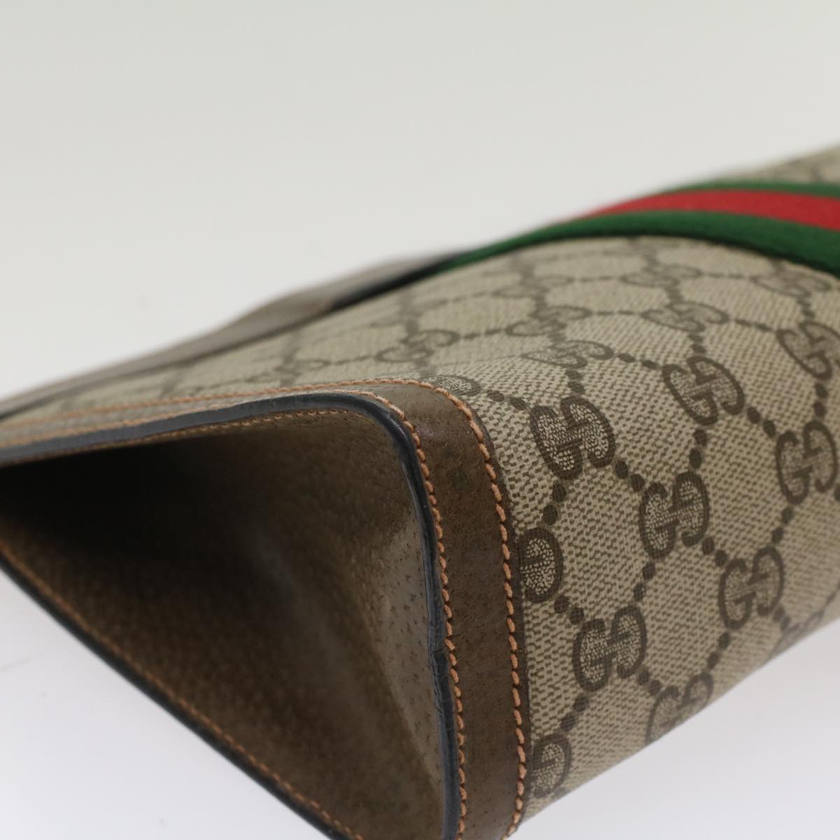 GUCCI GG Canvas Web Sherry Line Clutch Bag Beige Red Green 89.01.002 Auth yk8254