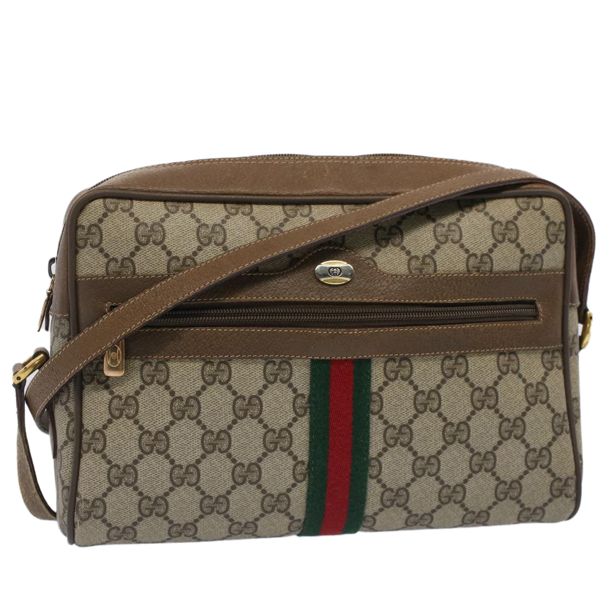 GUCCI GG Canvas Web Sherry Line Shoulder Bag Beige Red 56.02.005 Auth yk8261