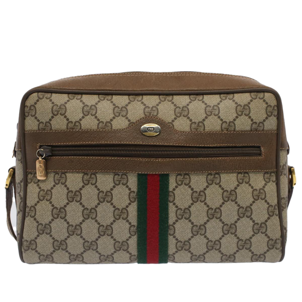 GUCCI GG Canvas Web Sherry Line Shoulder Bag Beige Red 56.02.005 Auth yk8261