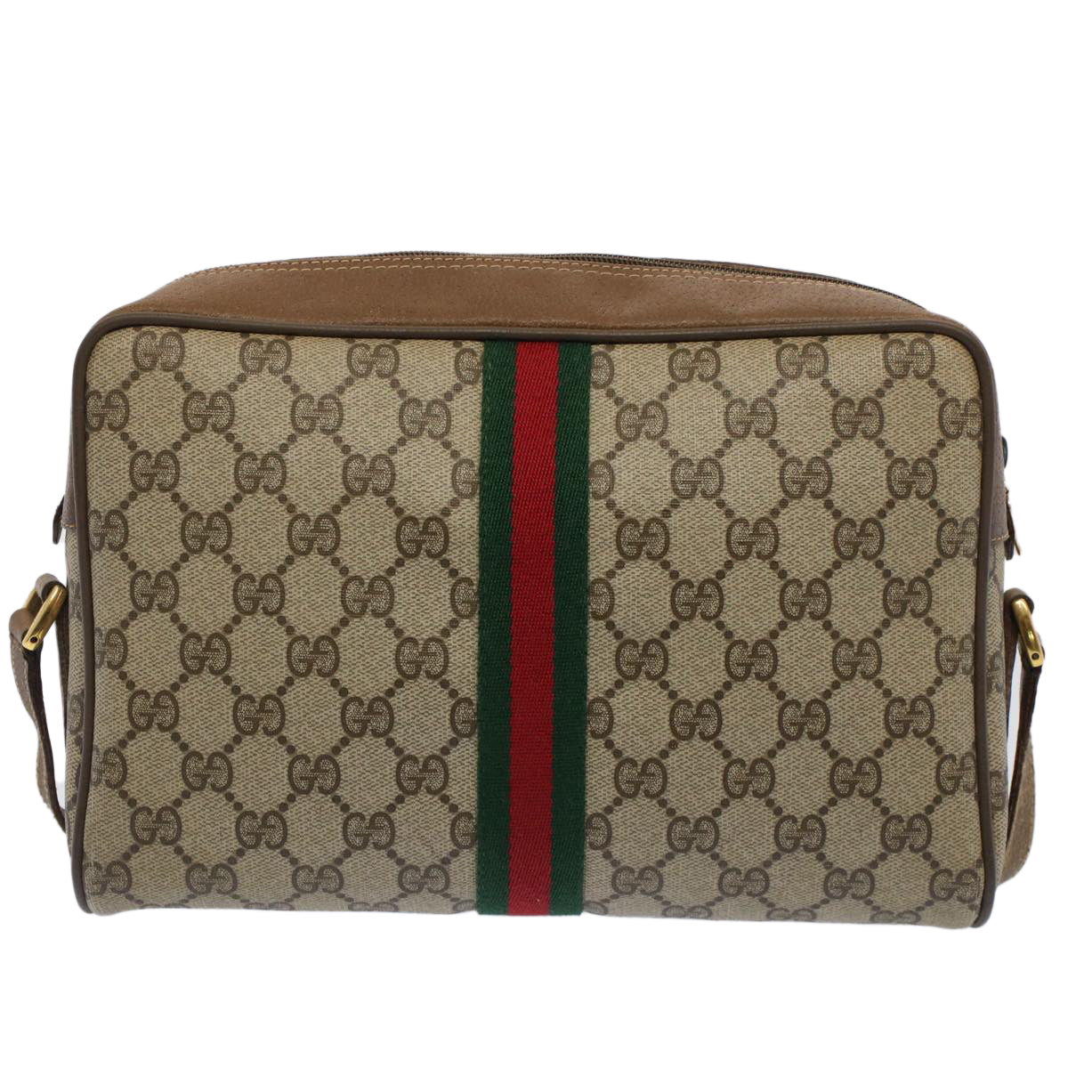 GUCCI GG Canvas Web Sherry Line Shoulder Bag Beige Red 56.02.005 Auth yk8261