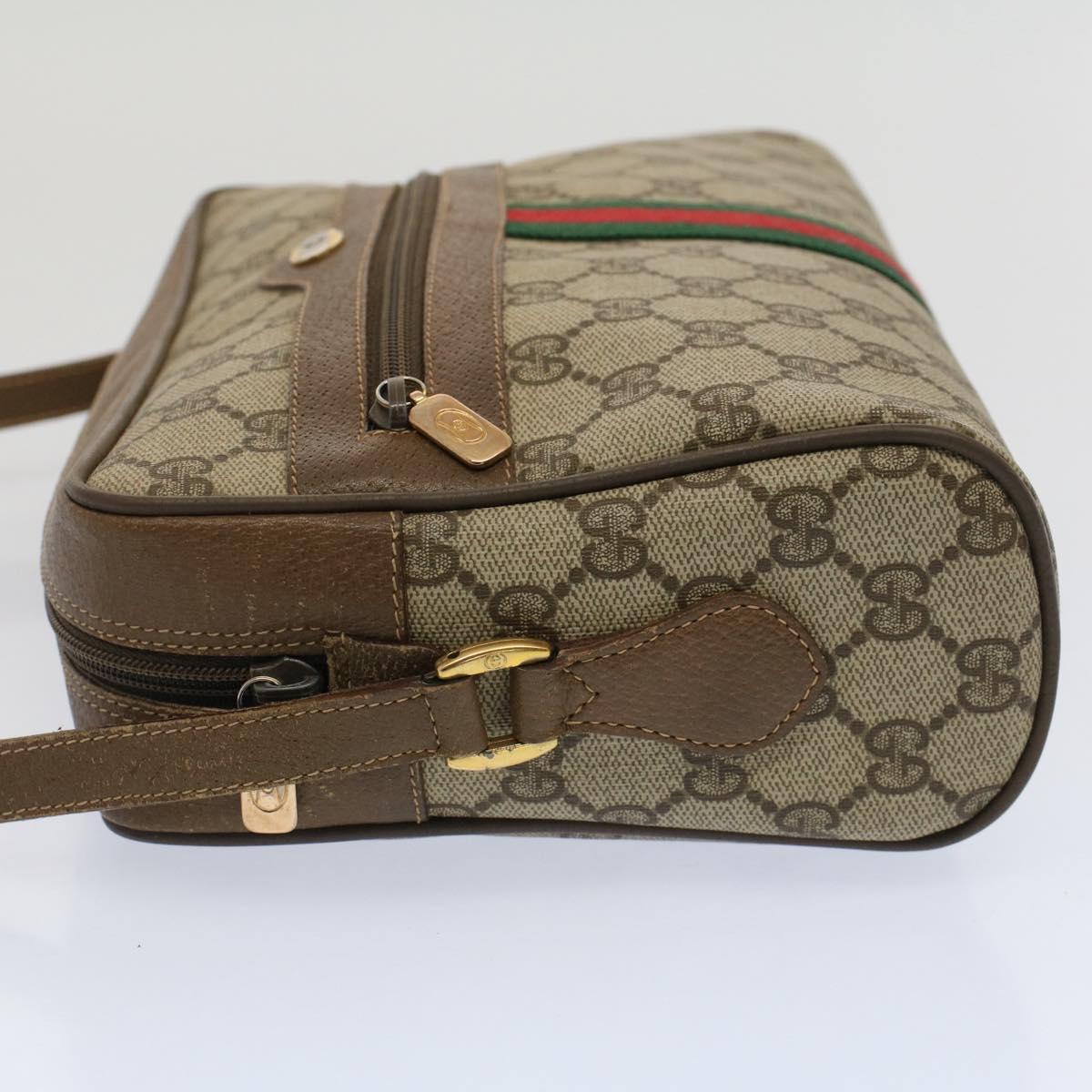 GUCCI GG Canvas Web Sherry Line Shoulder Bag Beige Red 56.02.005 Auth yk8261