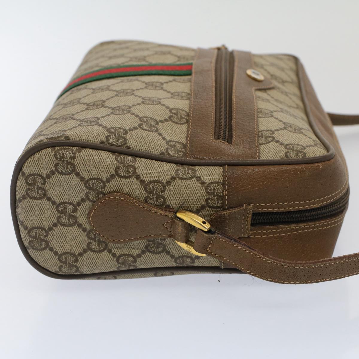 GUCCI GG Canvas Web Sherry Line Shoulder Bag Beige Red 56.02.005 Auth yk8261