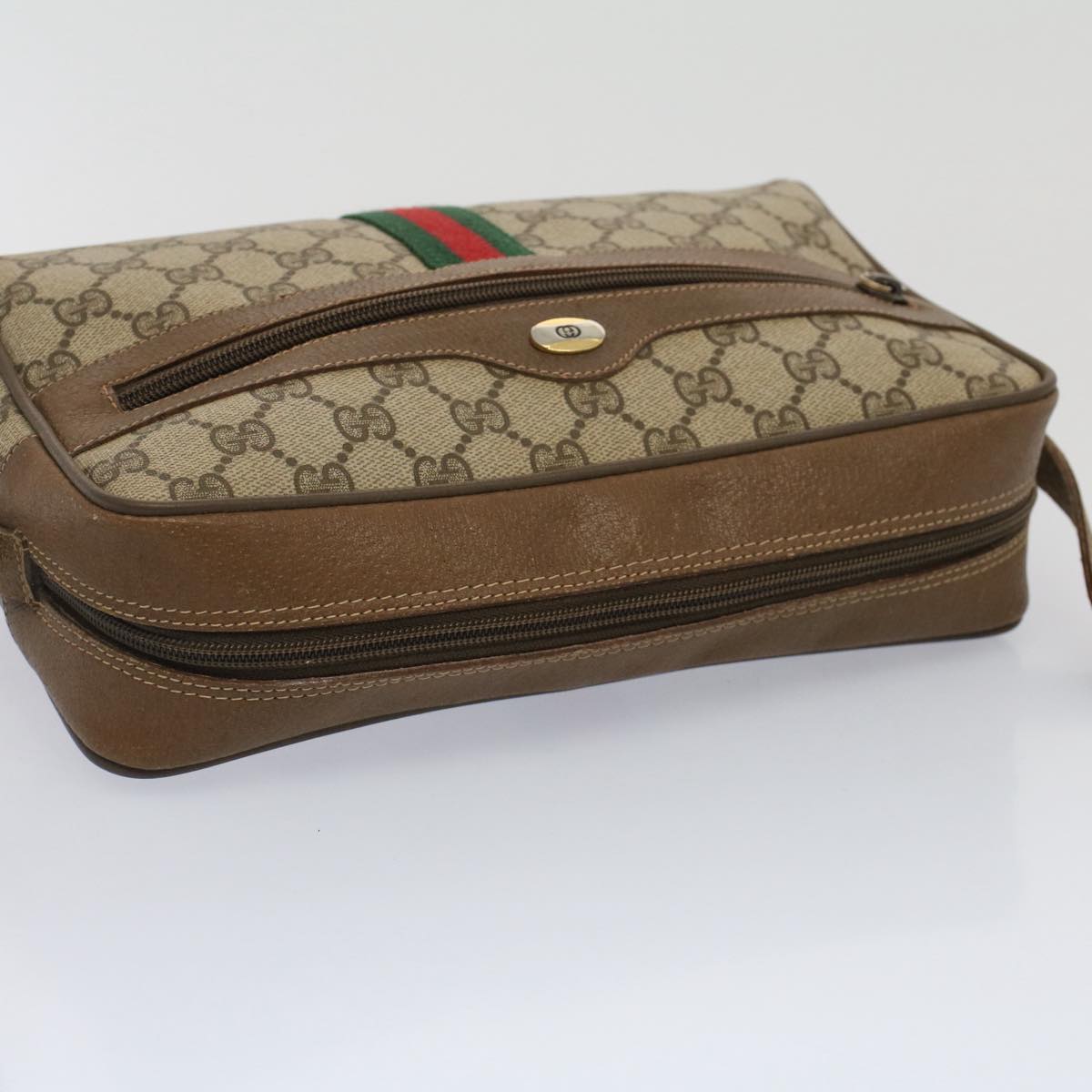 GUCCI GG Canvas Web Sherry Line Shoulder Bag Beige Red 56.02.005 Auth yk8261